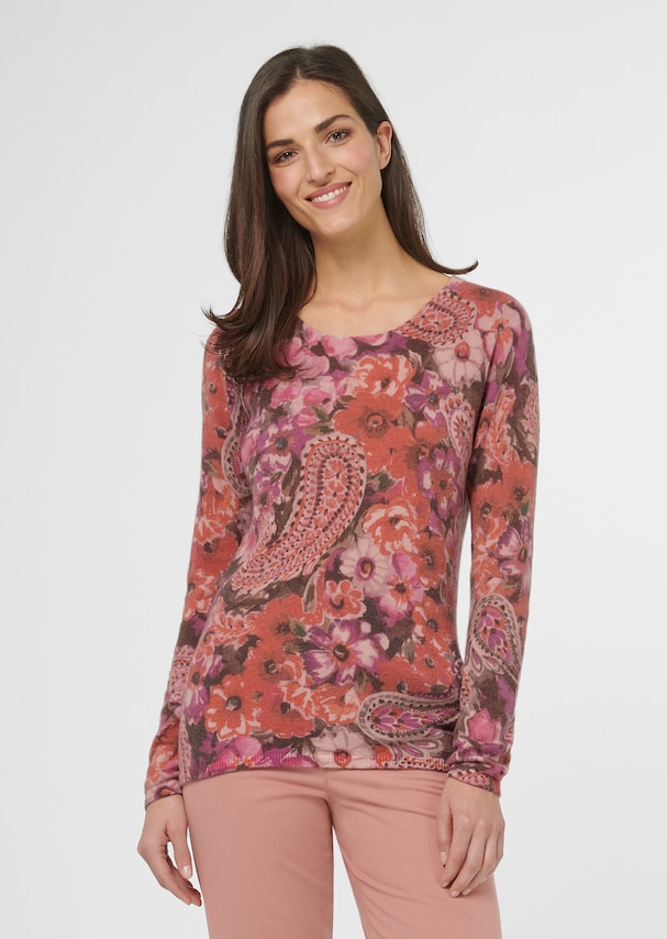 Pullover mit floralem Unikat-Print