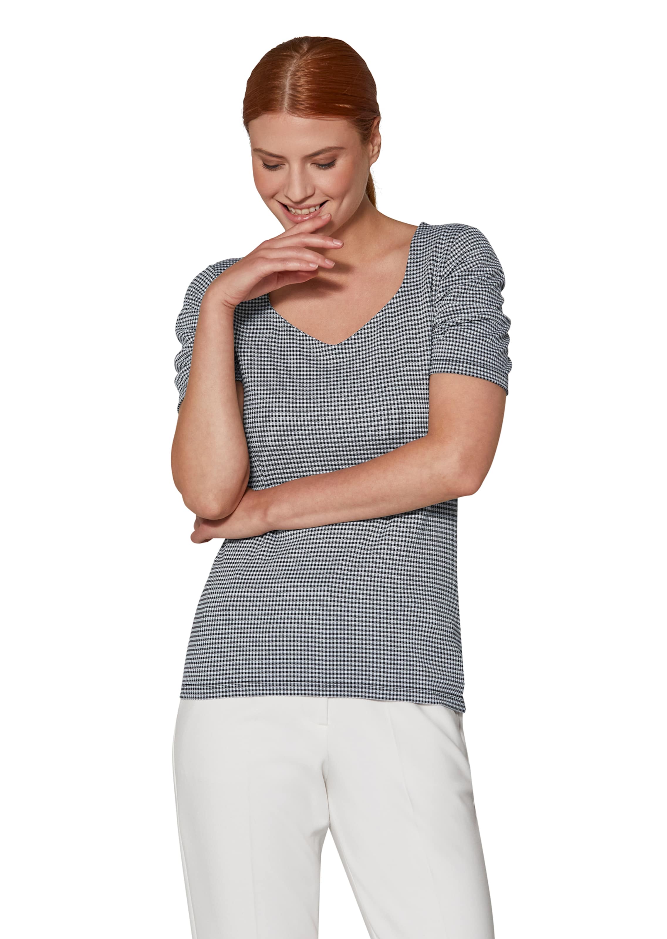 Kurzarm-Shirt mit gewebtem Pepitamuster