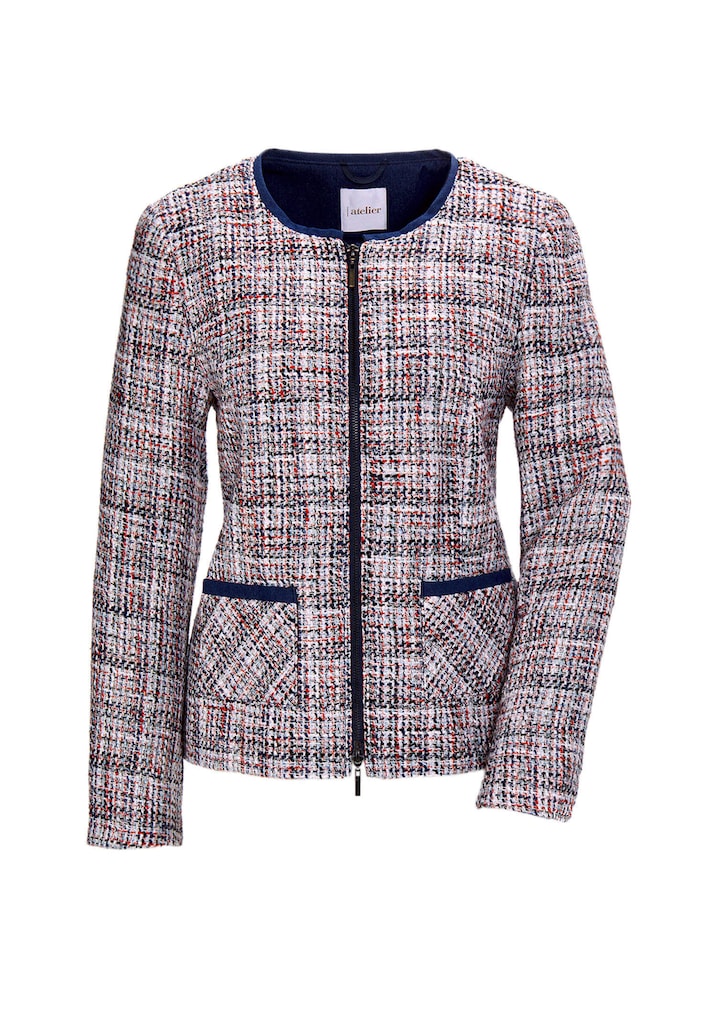 Chique boucléblazer met biesjes van denim 3