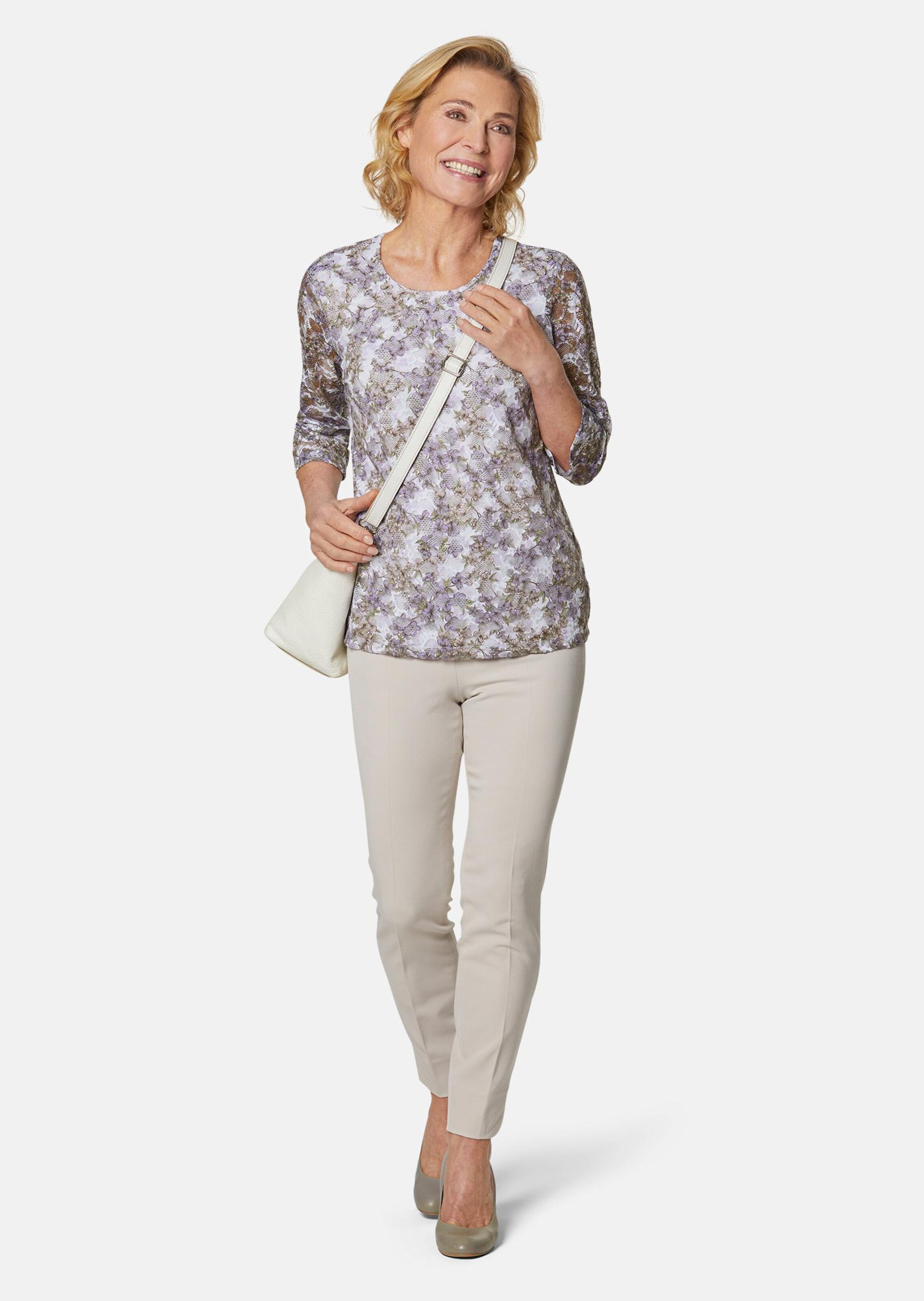 T-shirt imprimé en dentelle - mauve / blanc / à motifs - Gr. 52 de Goldner Fashion