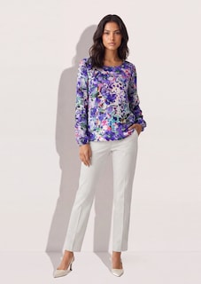 Bluse mit Blumenprint und Bordüre thumbnail 3
