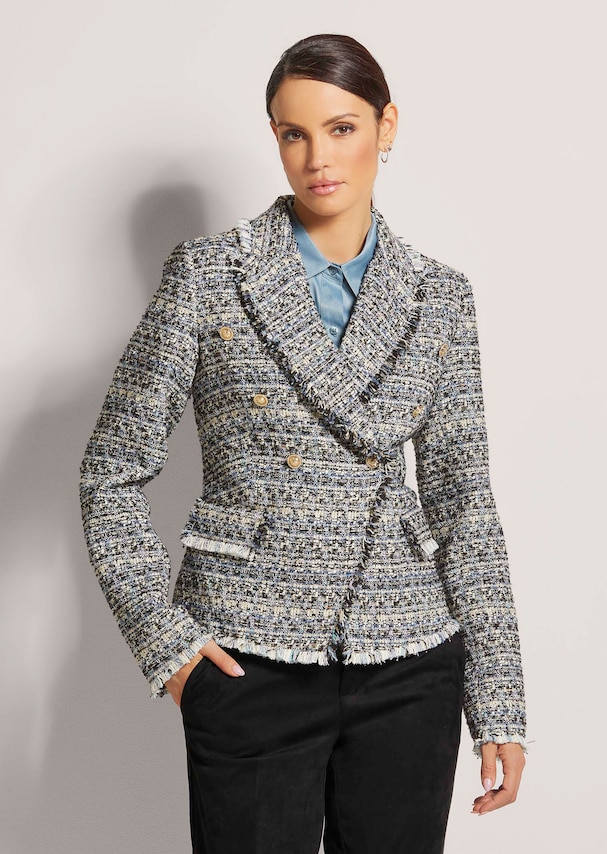 Kurzer Tweed-Blazer mit Fransen