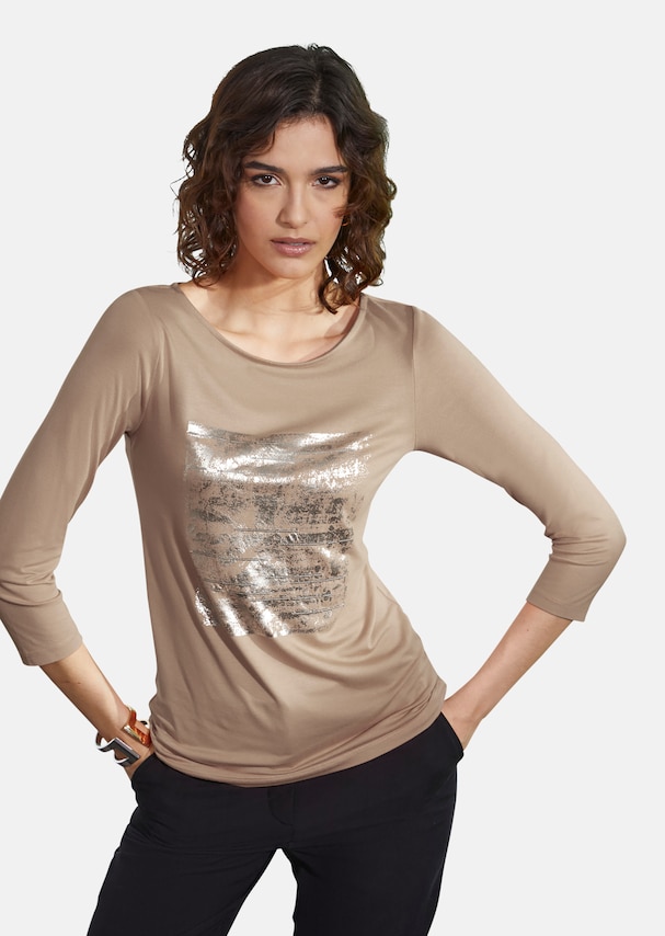 Jersey T-shirt with printed pattern and 3/4-length sleeves 4