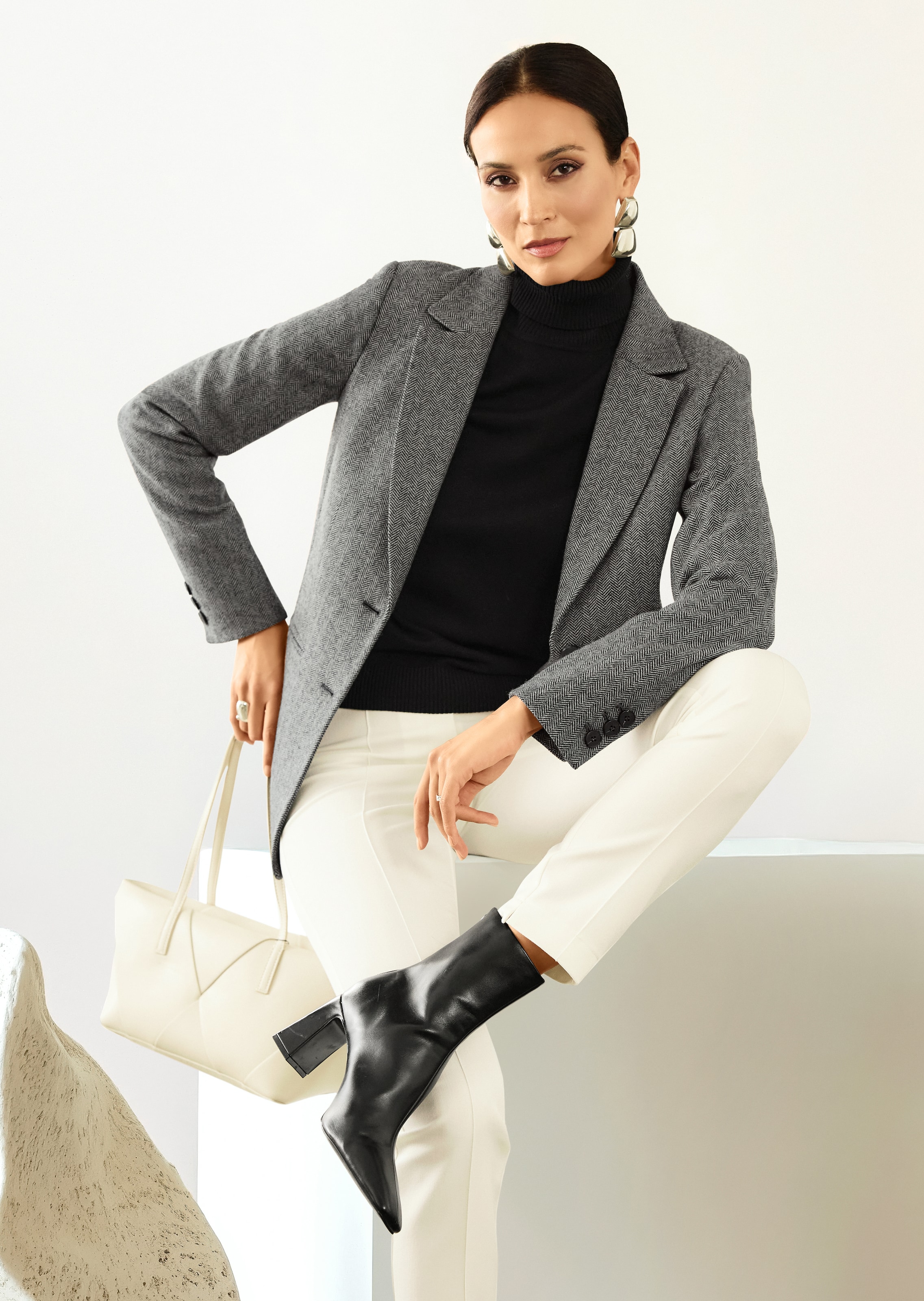 Blazer in Fischgrat-Struktur