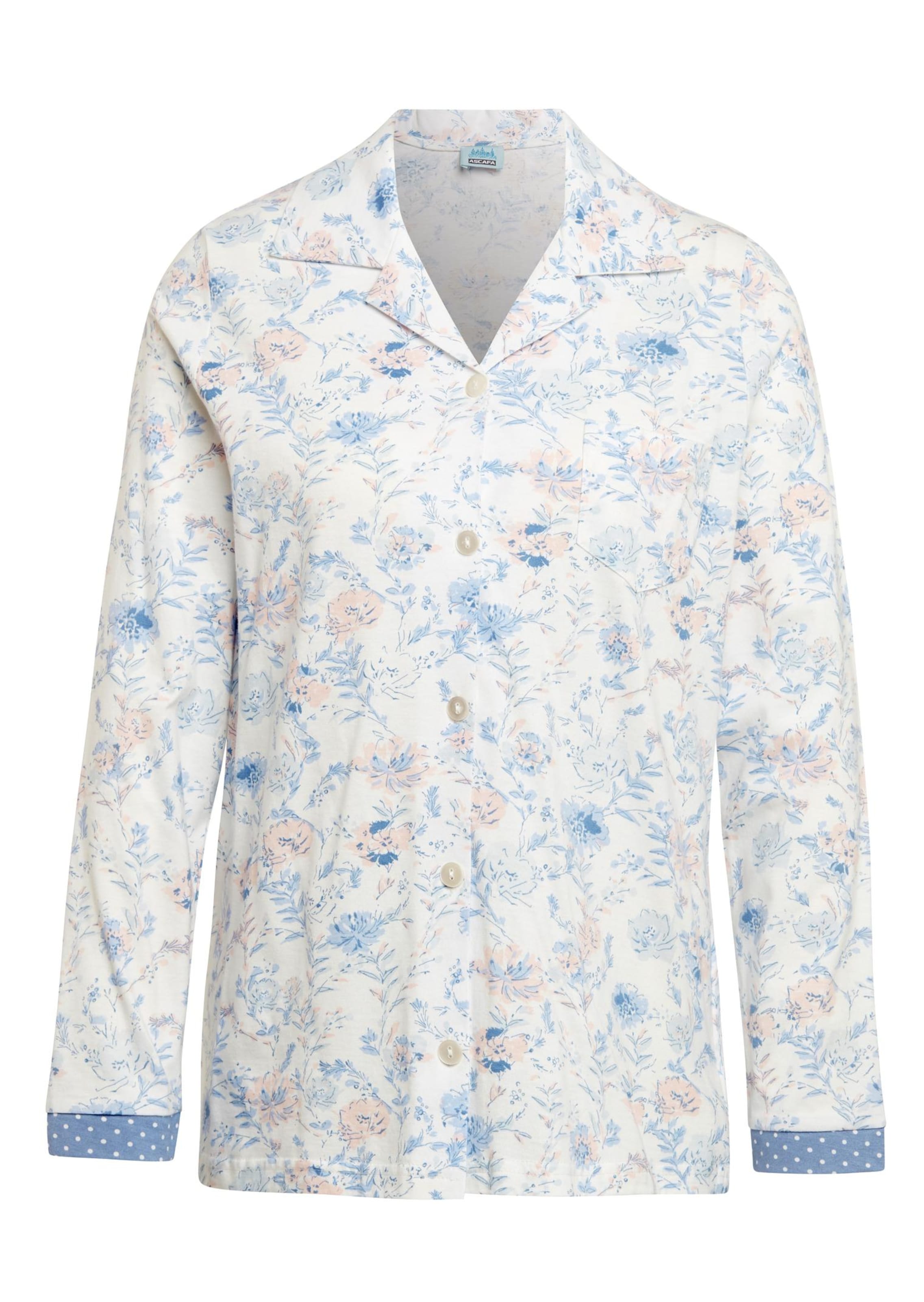 Haut de pyjama en mix matière - bleu clair / rosé / à fleurs - Gr. 52/54 de Goldner Fashion