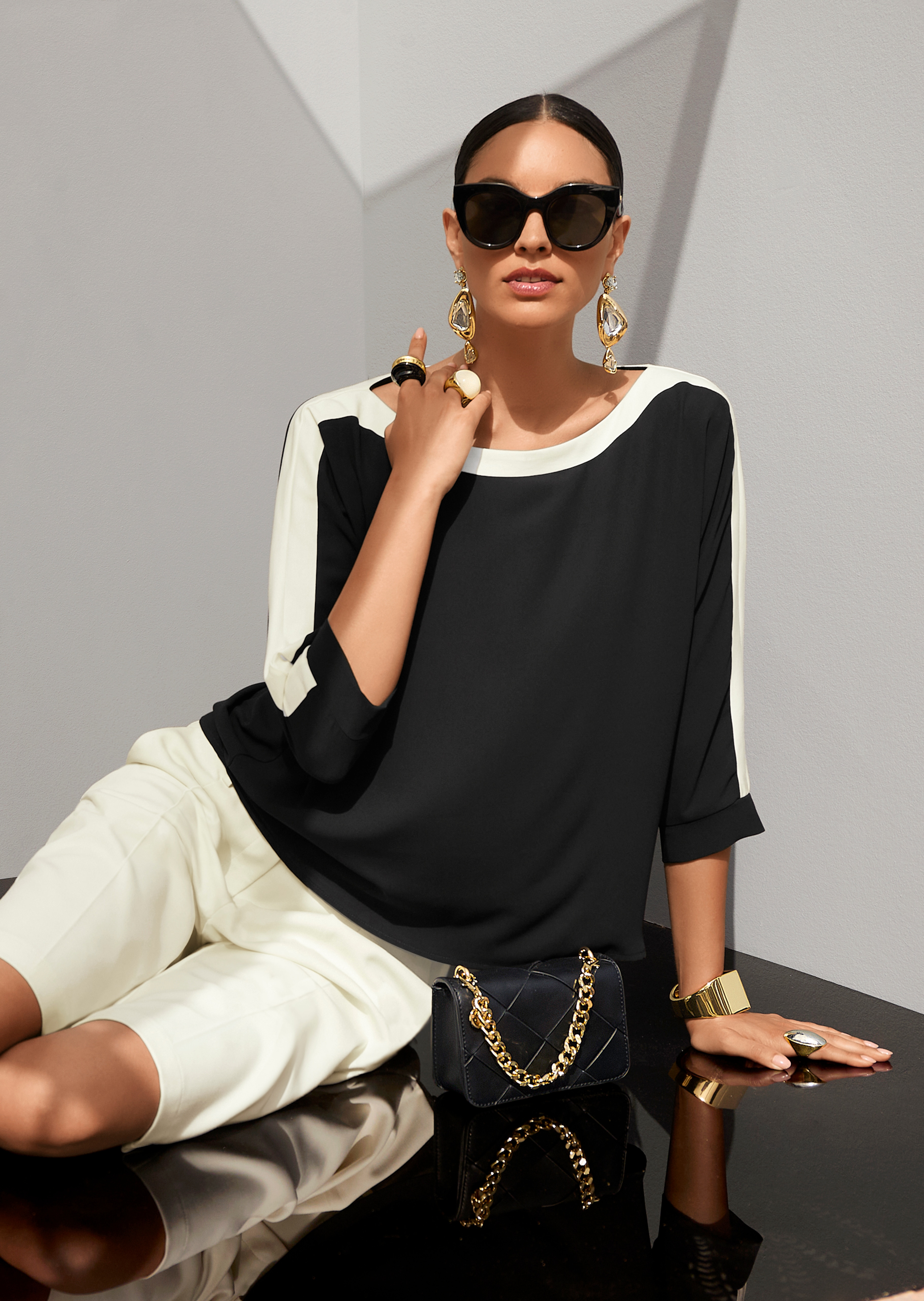Blouse met colourblocking en 3/4-mouwen