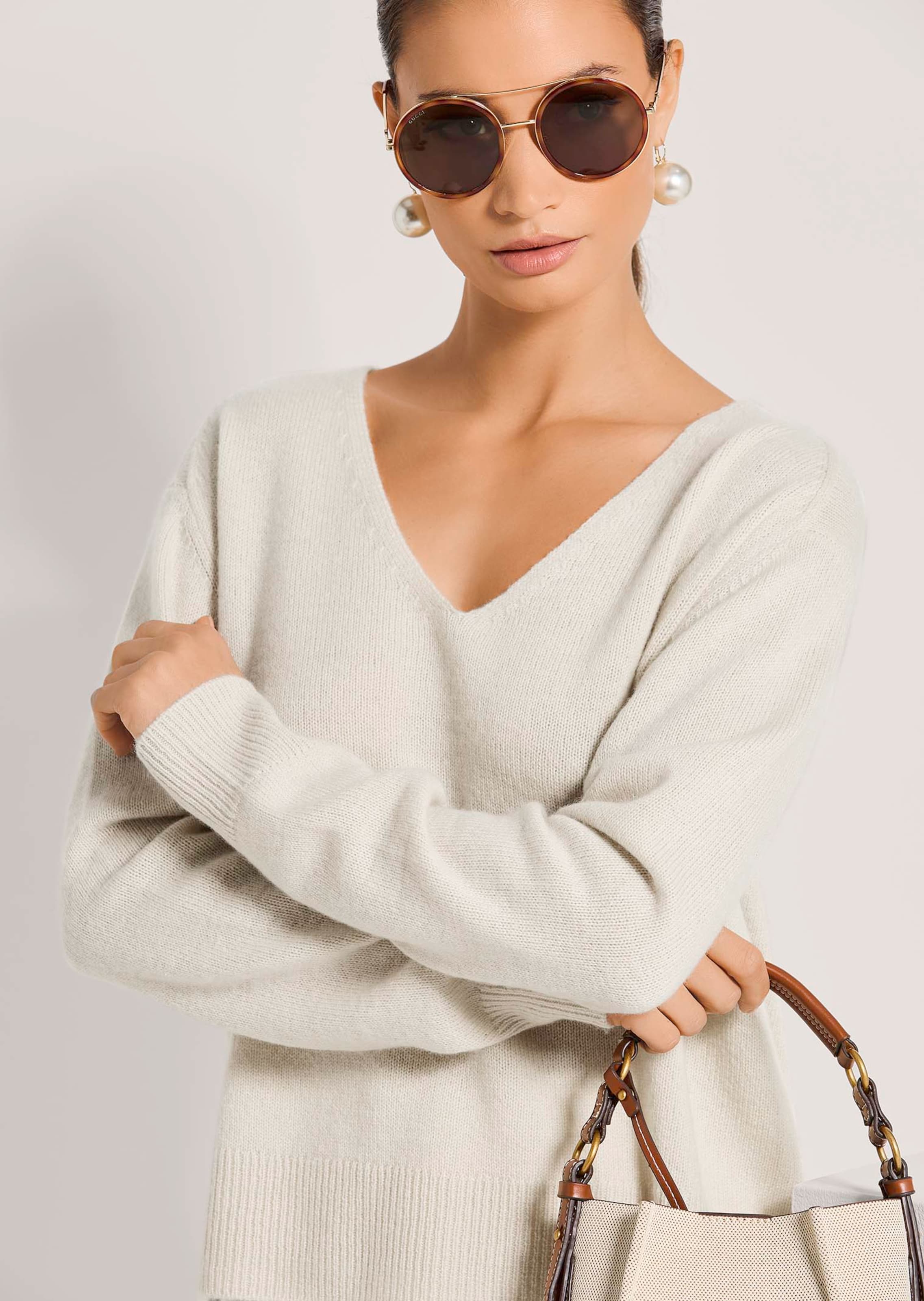 Damenpullover Gr. S Beige Langärmelig Mit V-AUSSCHNITT Gebraucht