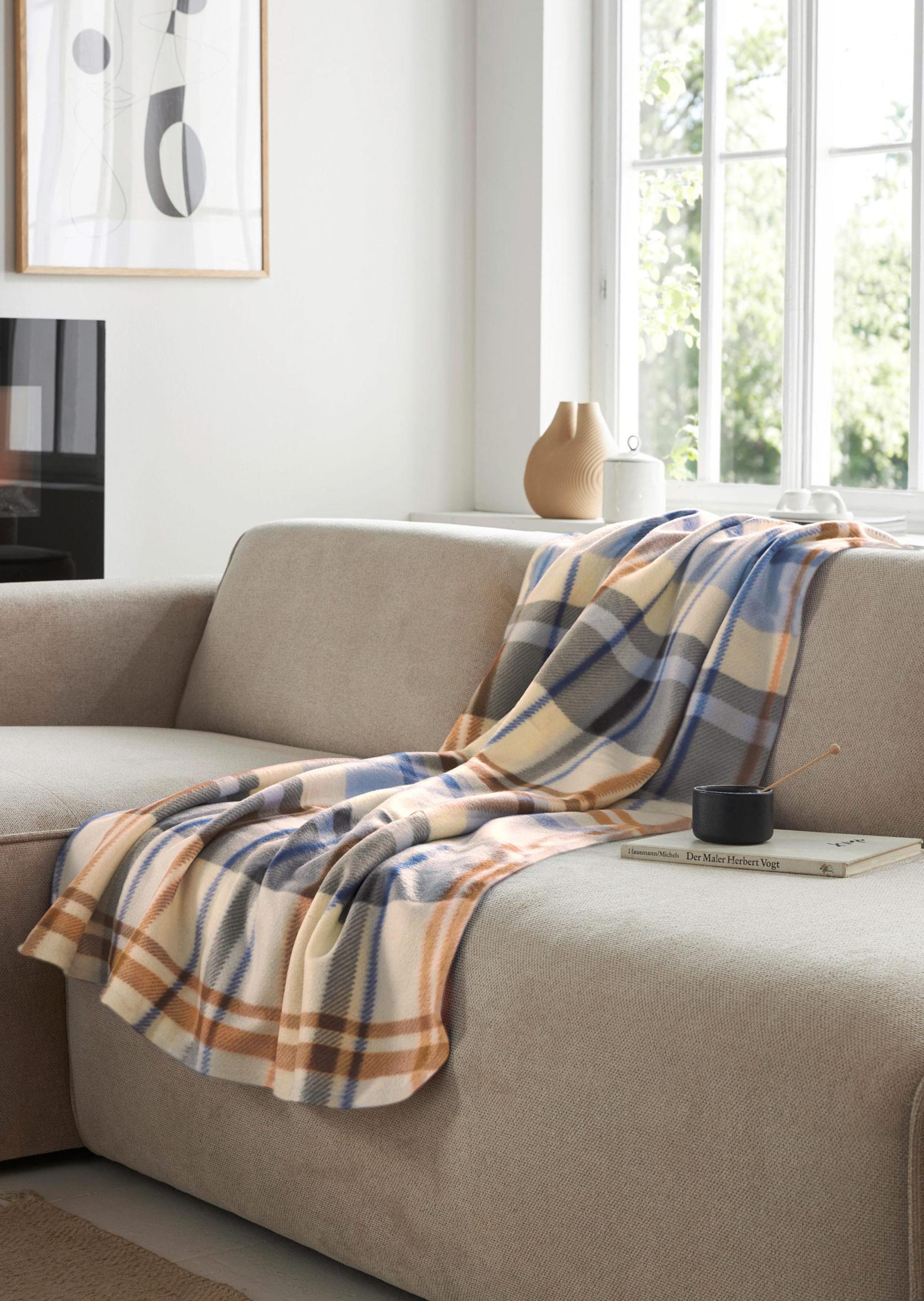 Couverture - beige / camel / bleu / à carreaux - Gr. 0 de Goldner Fashion