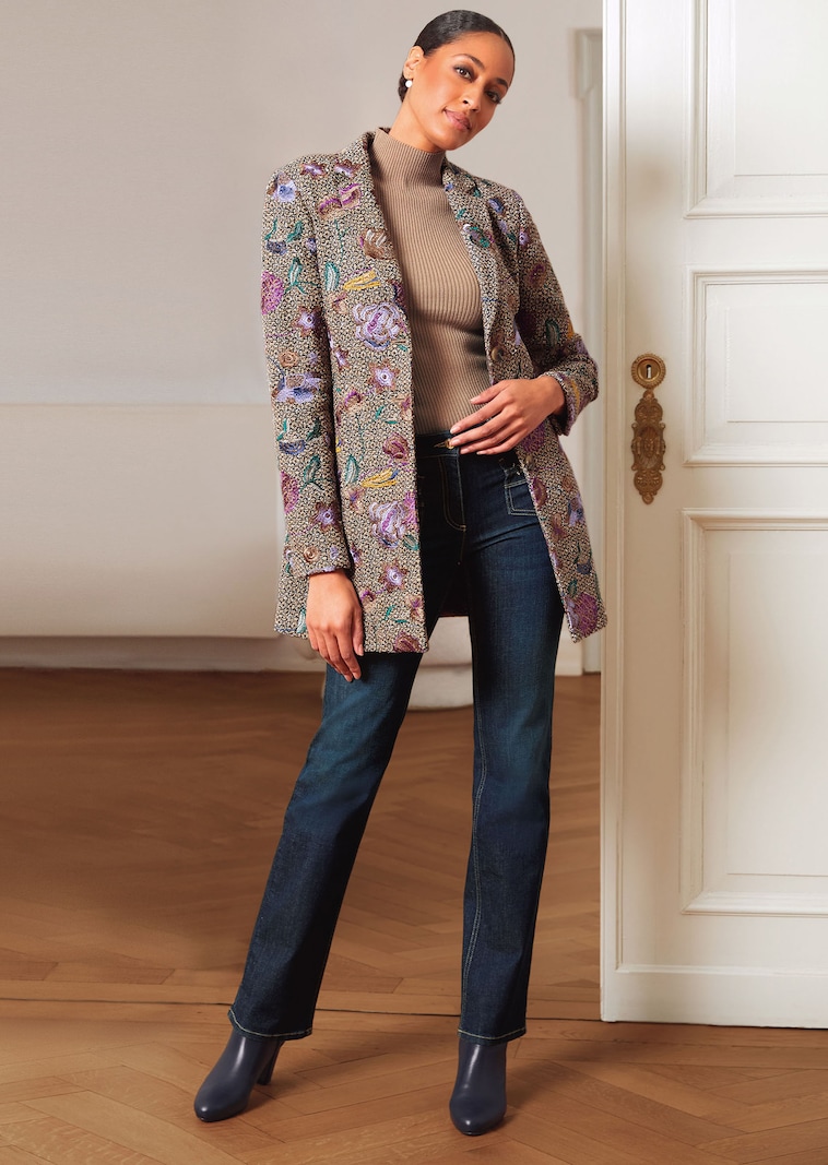 Tweed frock coat with all-over embroidery