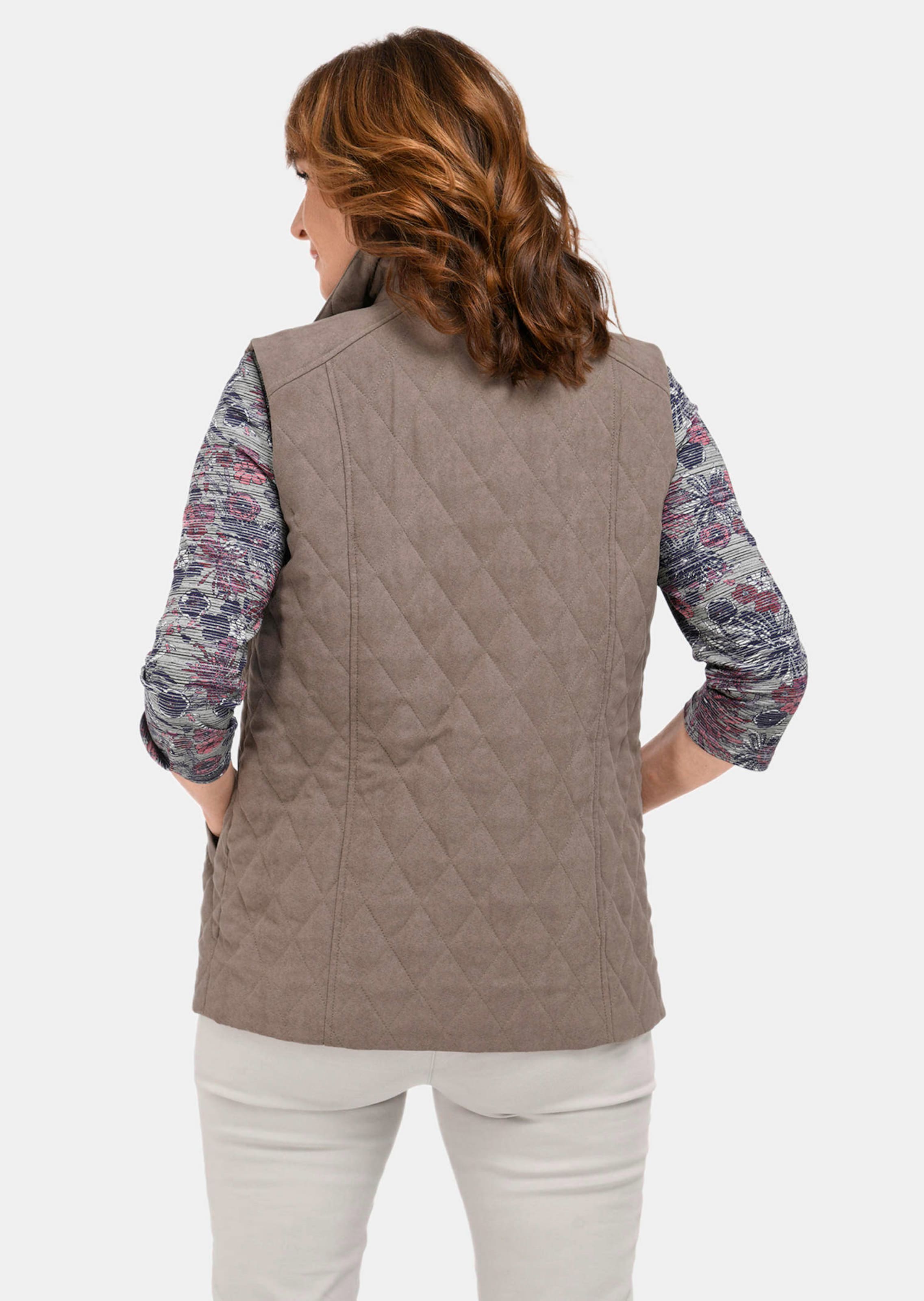 Gilet matelassé aspect velours de cuir avec col - taupe - Gr. 54 de Goldner Fashion