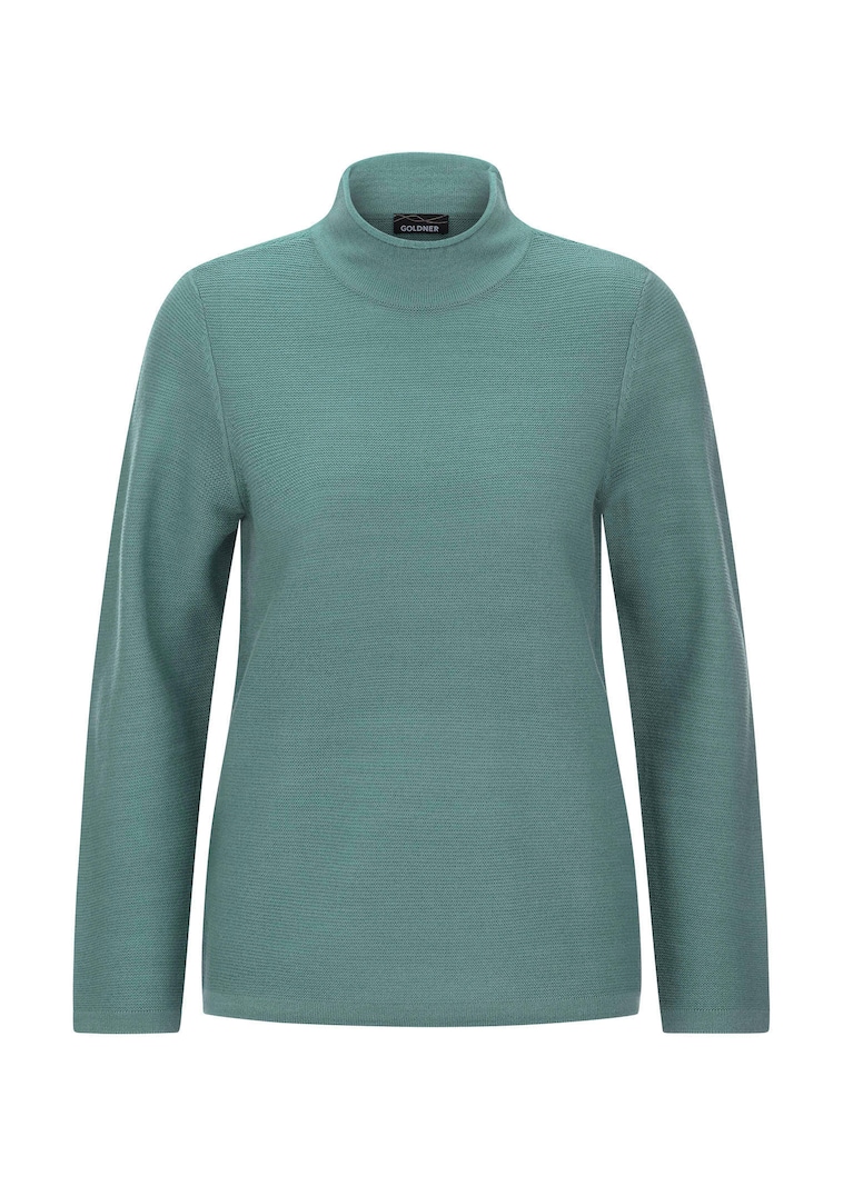 Fijn gebreide tricot pullover met opstaande kraag