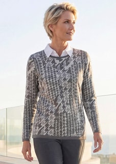 Pullover mit Hahnentrittmuster und Glanzeffekt thumbnail 7