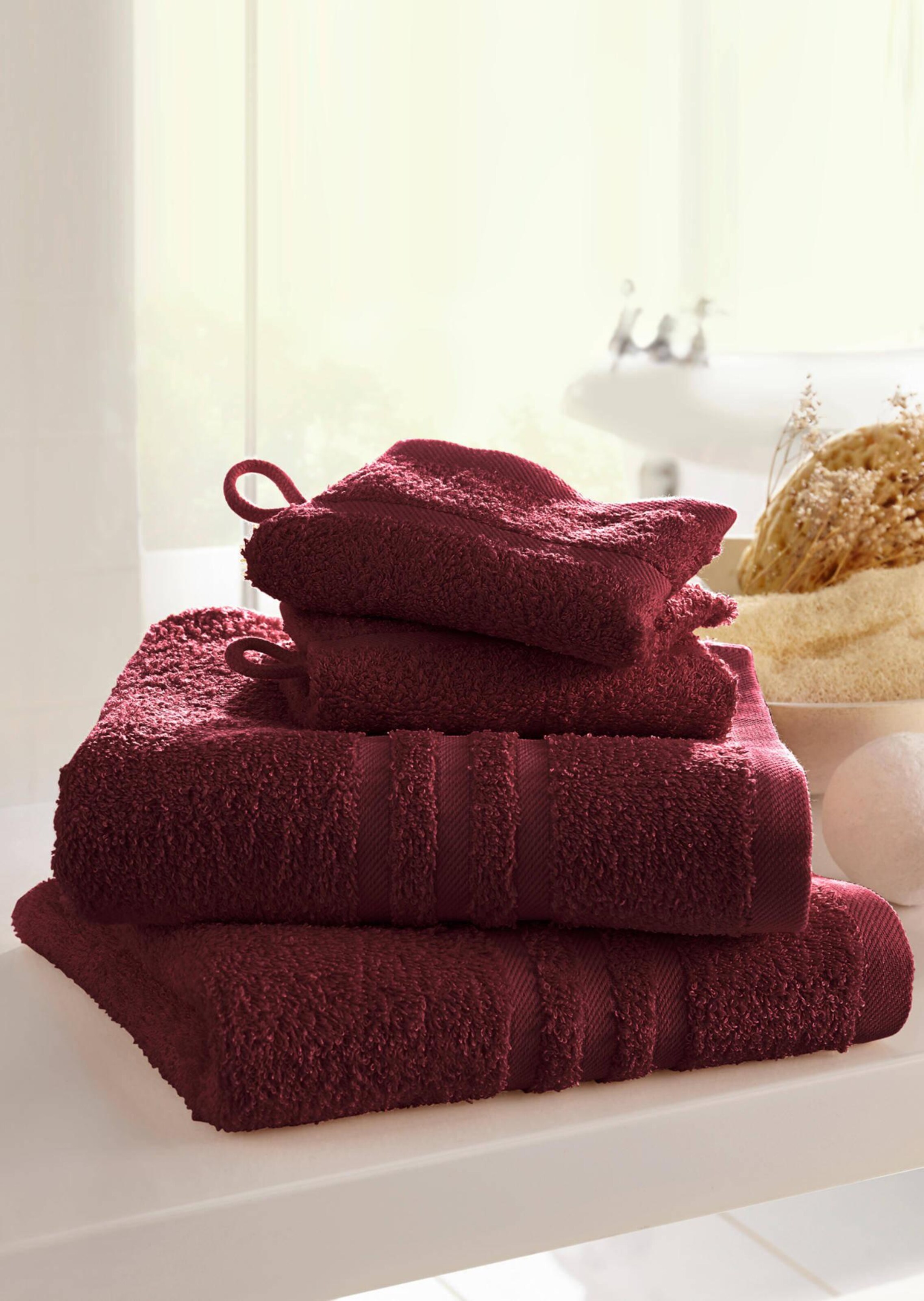 Série en tissu éponge foulé, 4 pièces - bordeaux - Gr. 50 x 100 cm, 16 x 21 cm de Goldner Fashion