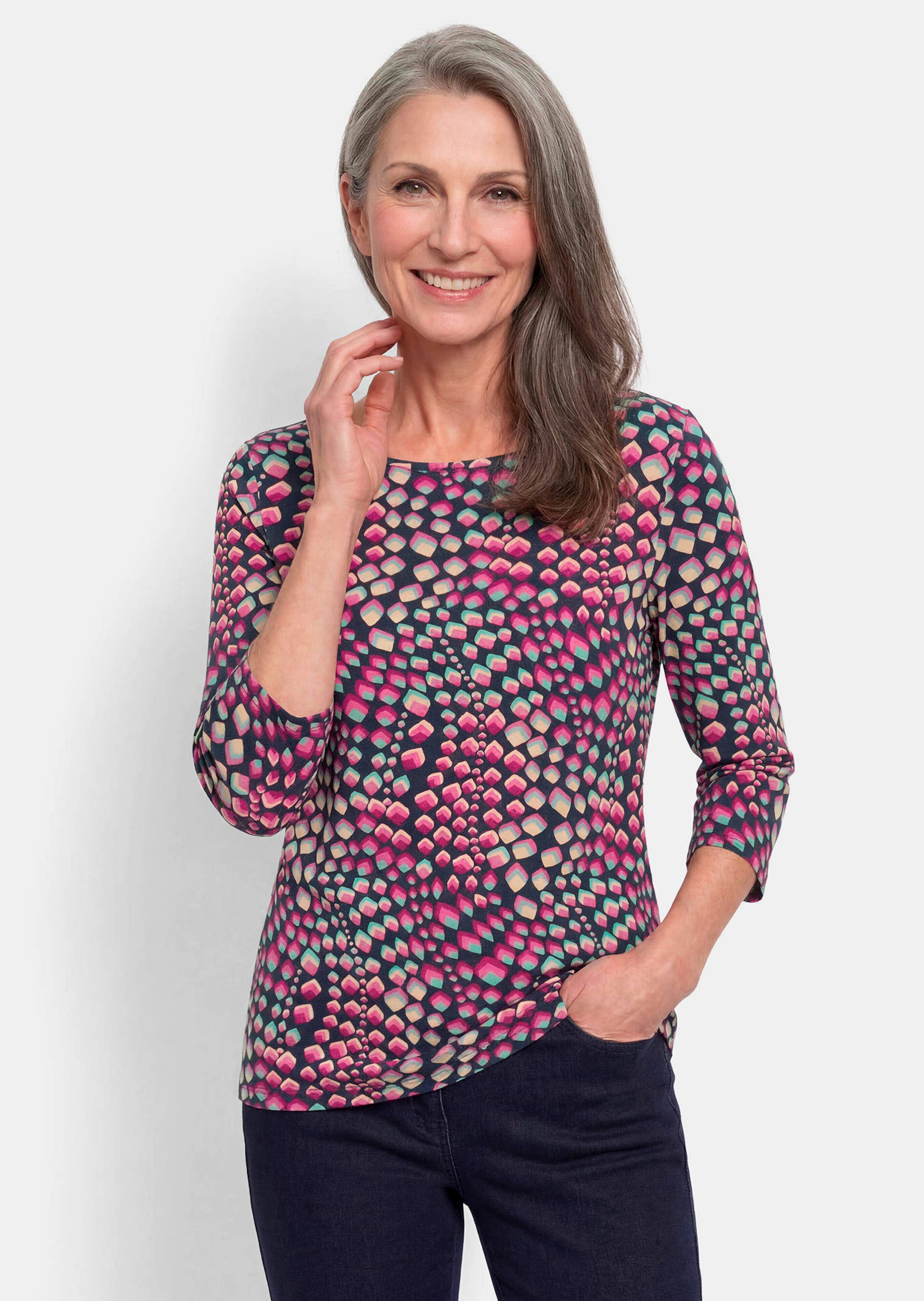 T-shirt en jersey avec encolure bateau et manches 3/4