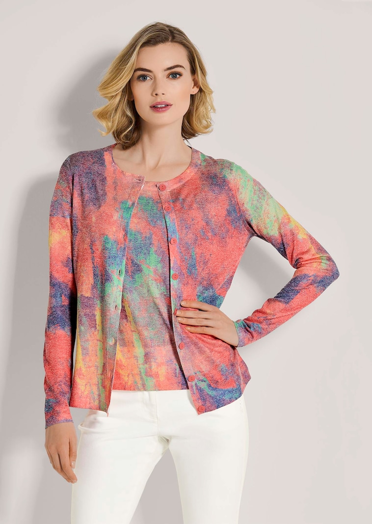 Feinstrick-Jacke mit Unikat-Print