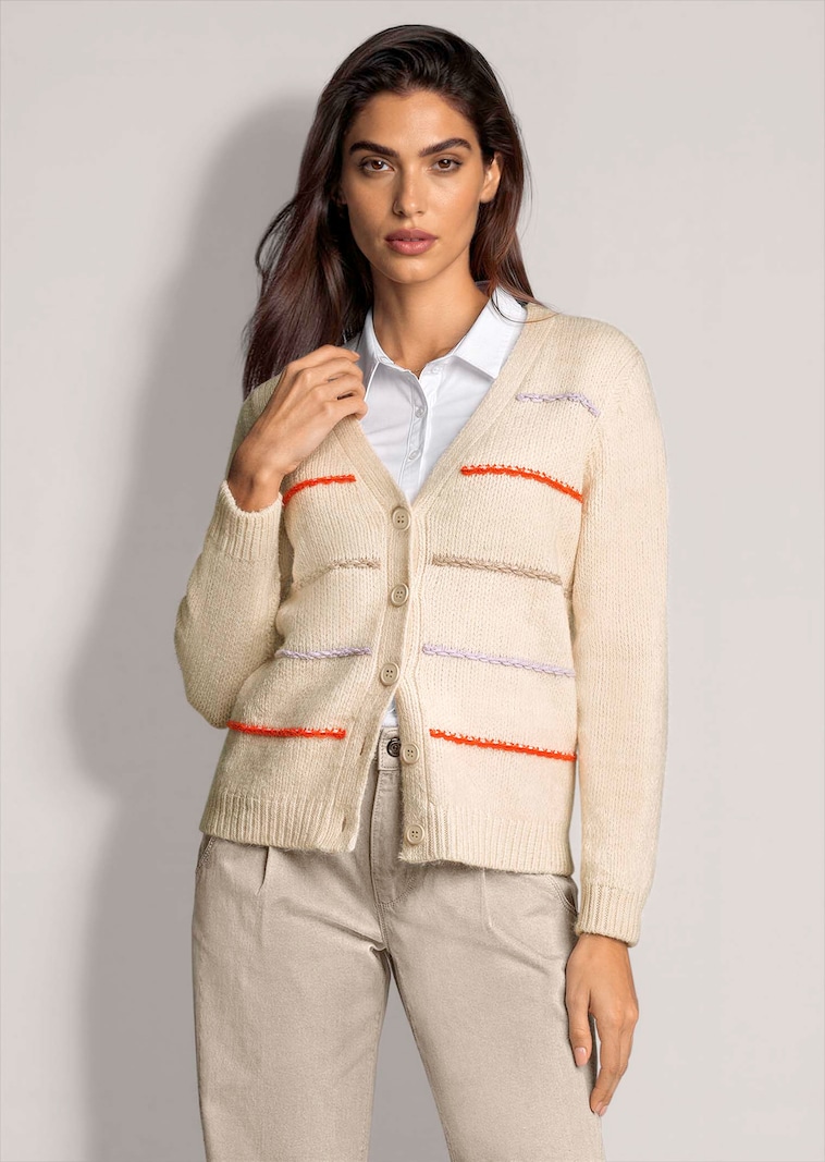 Chunky knit cardigan with colourful stripes