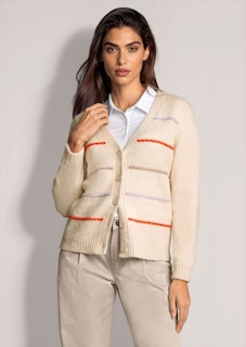 Grobstrick-Cardigan mit farbenfrohen Streifen thumbnail 1