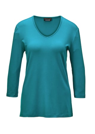 turquoise Shirt met V-hals en 3/4-mouwen