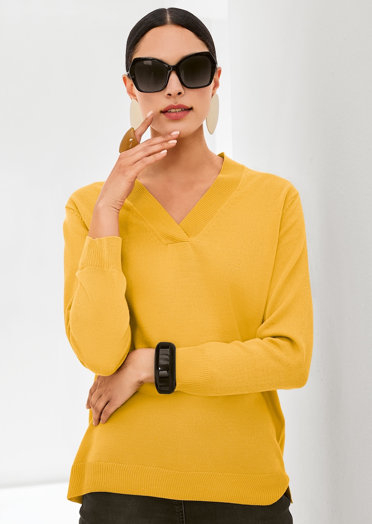 Glattstrick-Pullover mit V-Ausschnitt
