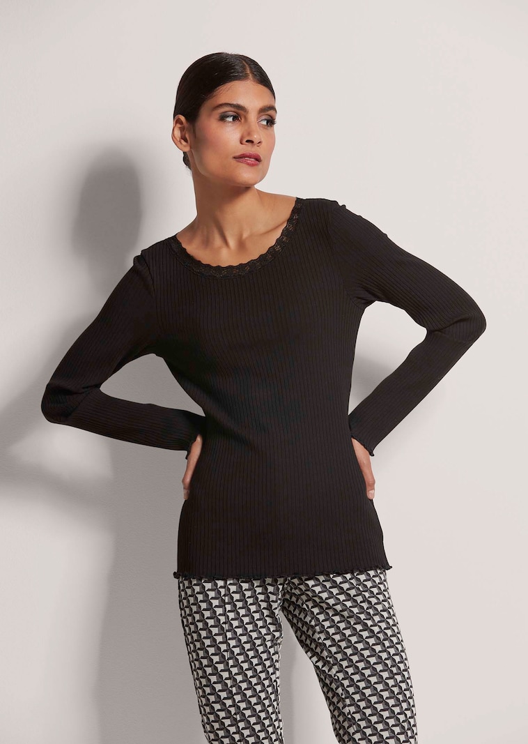 Rippen-Shirt mit Spitze