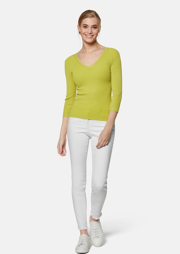 Rib knit jumper with close-fitting design and 3/4-length sleeves