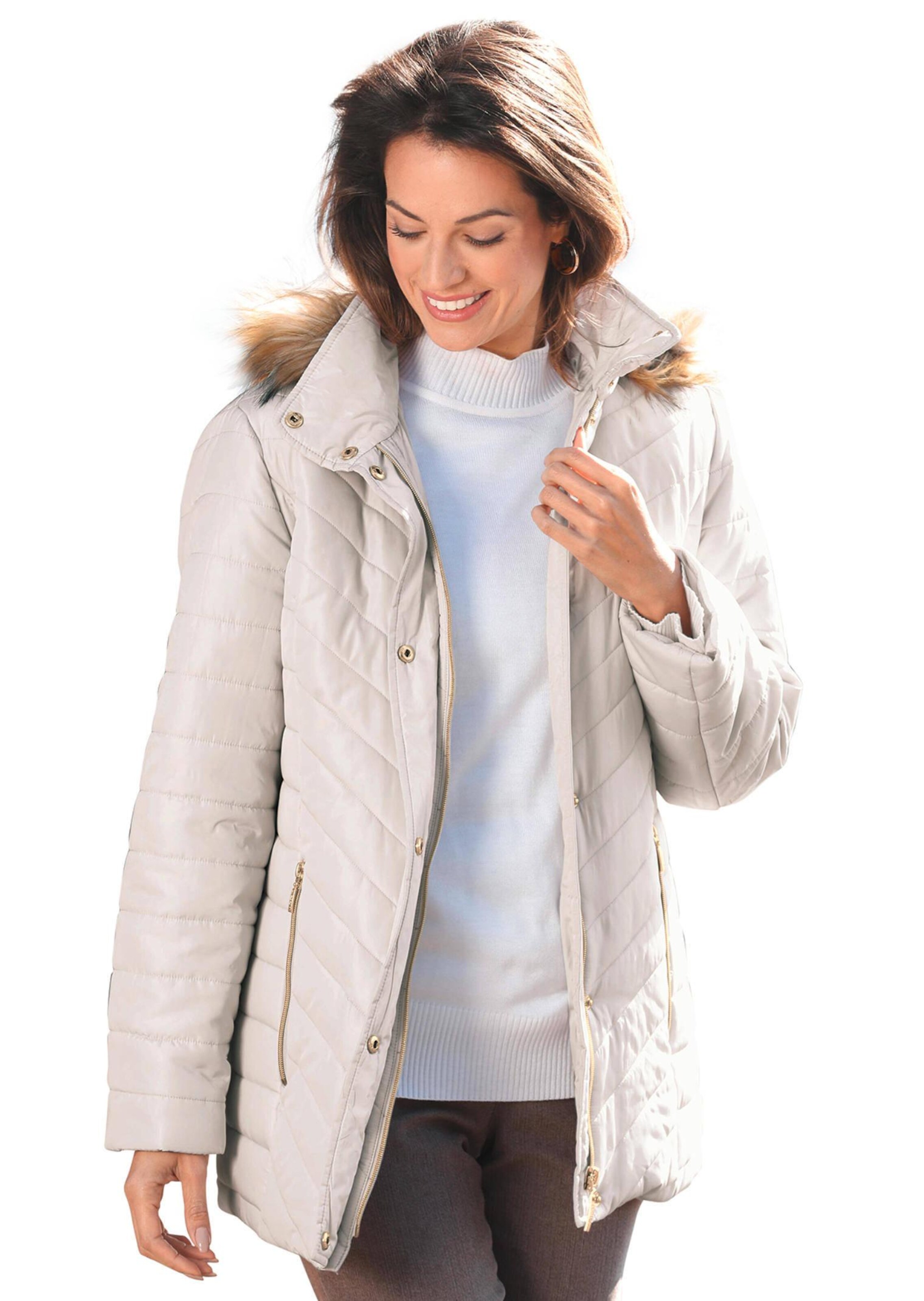 Longjacke mit Kapuze und Fellimitat