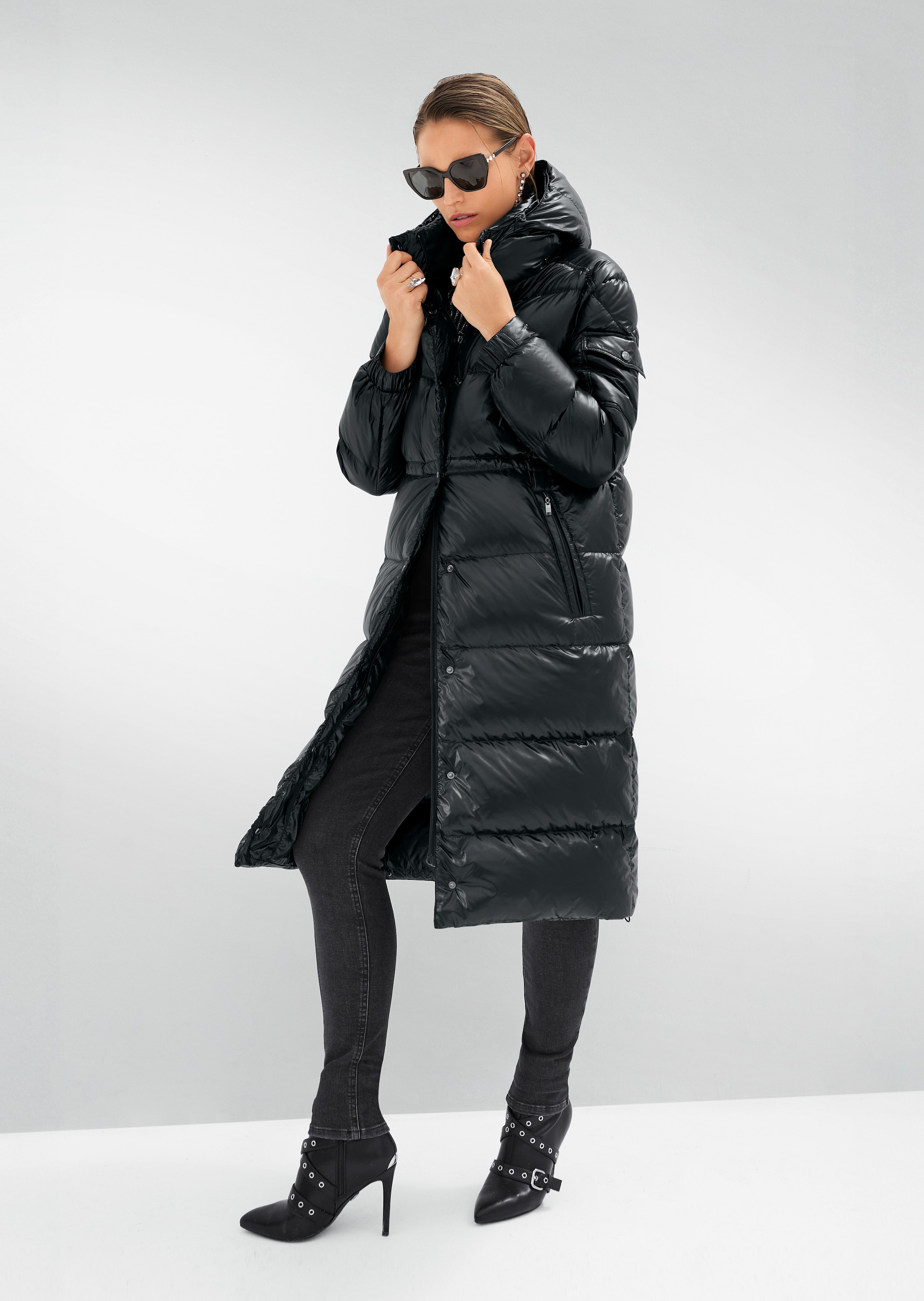 Manteau matelassé brillant à capuche