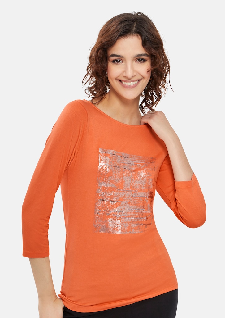 Jersey T-shirt with printed pattern and 3/4-length sleeves