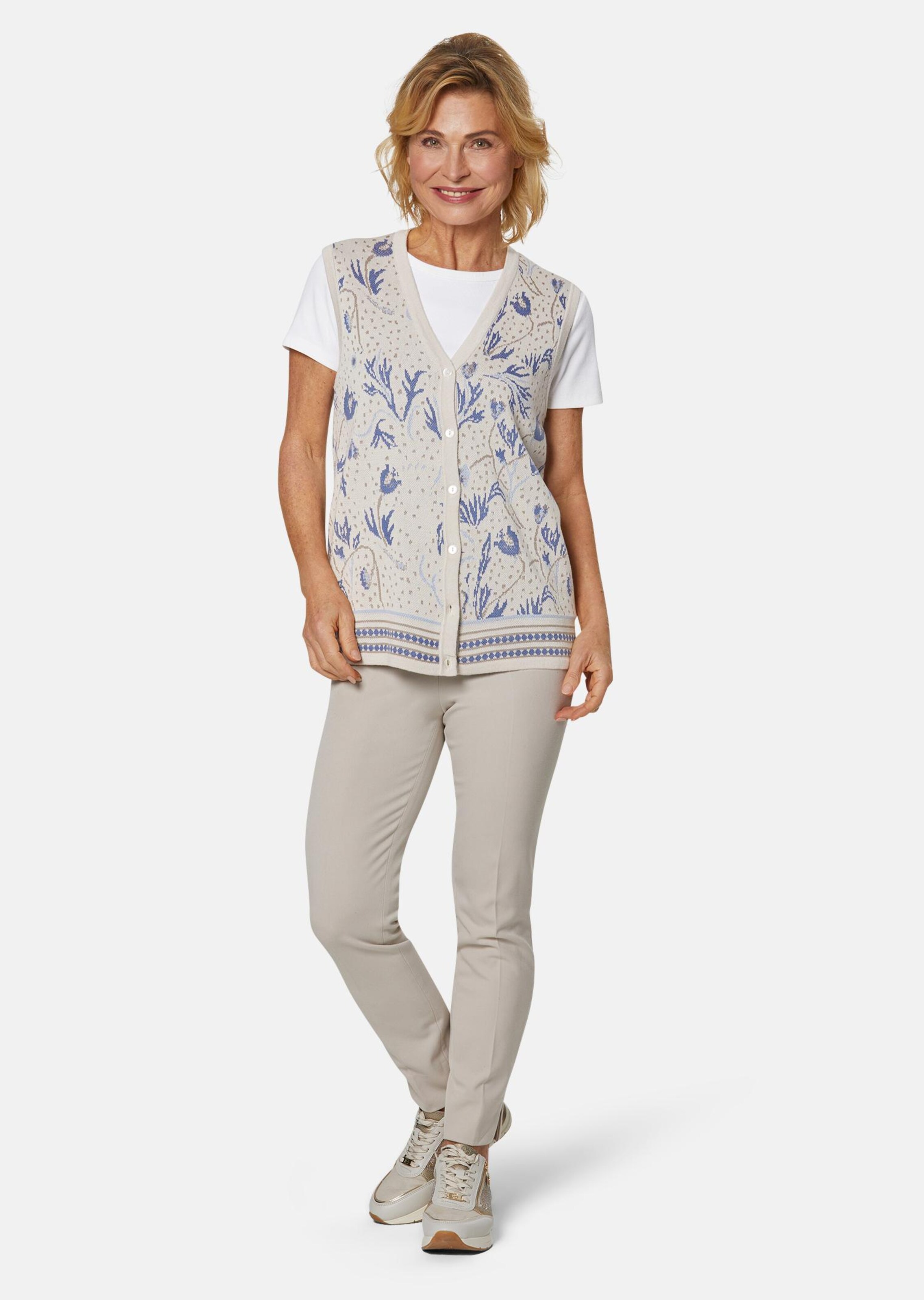 Gilet en jacquard avantageux pour la ligne de grande qualité - beige / bleu / beige / à motifs - Gr.