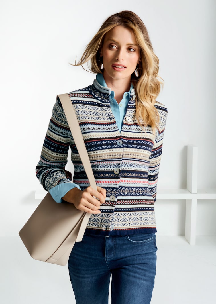 Cardigan motifs norvégiens en maille jacquard de haute qualité