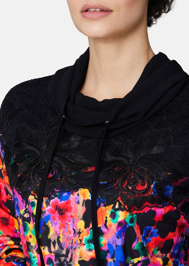 Sweatshirt mit floralem Print und Spitzen-Veredelung 4