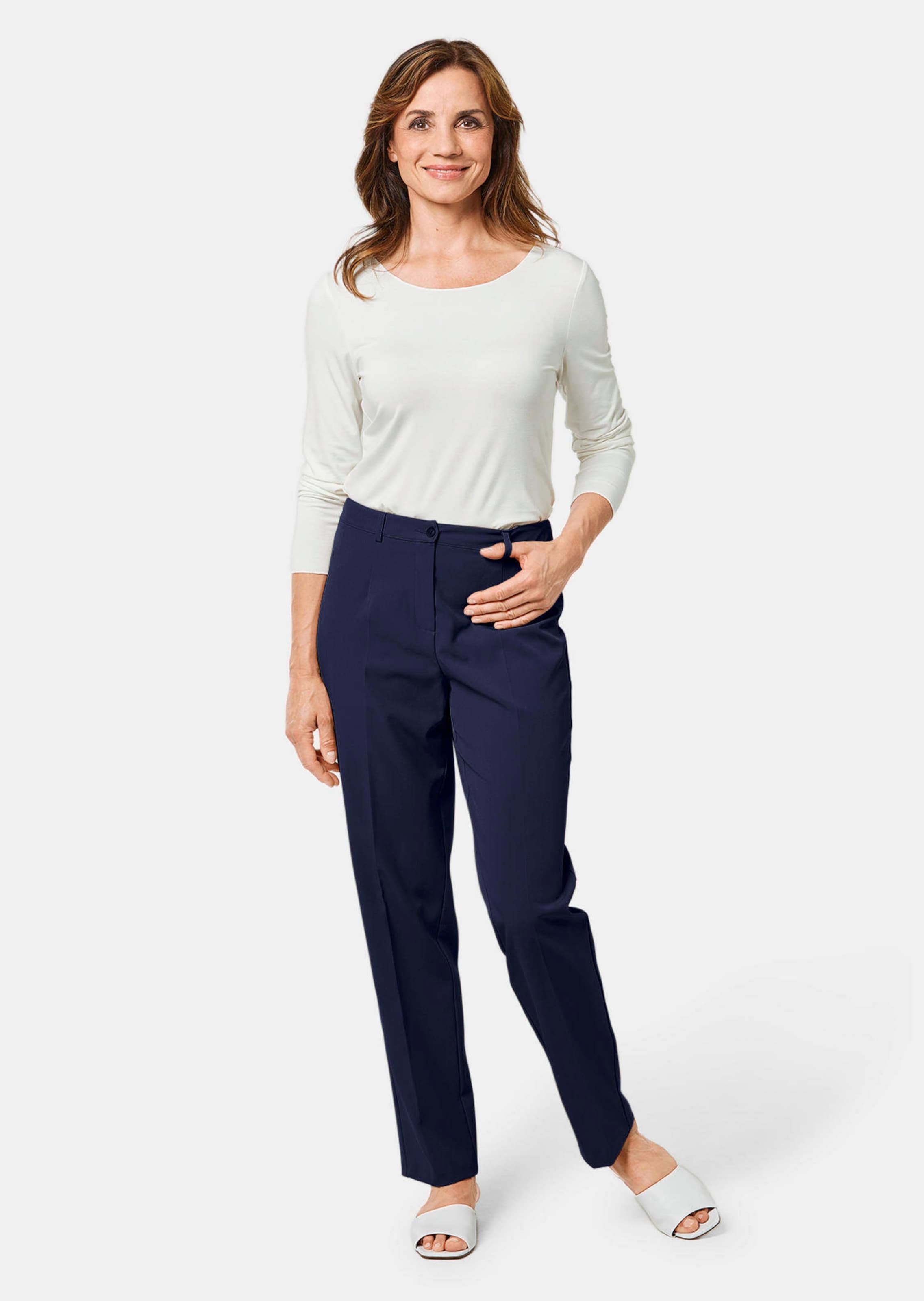 Pantalon avec passants de ceinture facile d'entretien - marine - Gr. 245 de Goldner Fashion