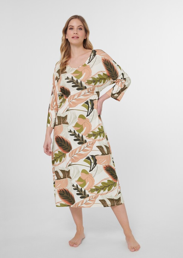 Nightdress with leaf print and gathered effect 1