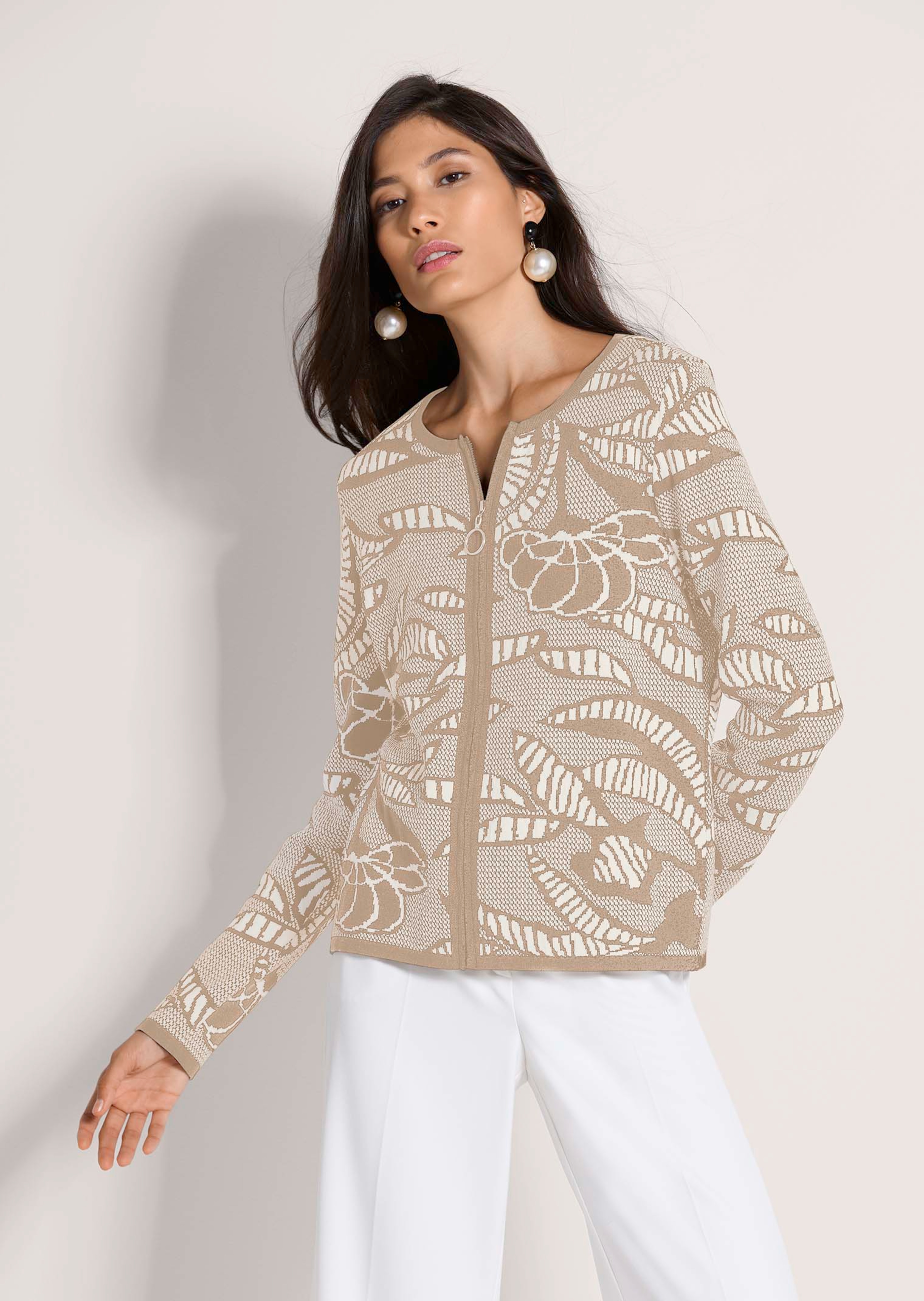 Jacquard-Strickblazer mit Reißverschluss