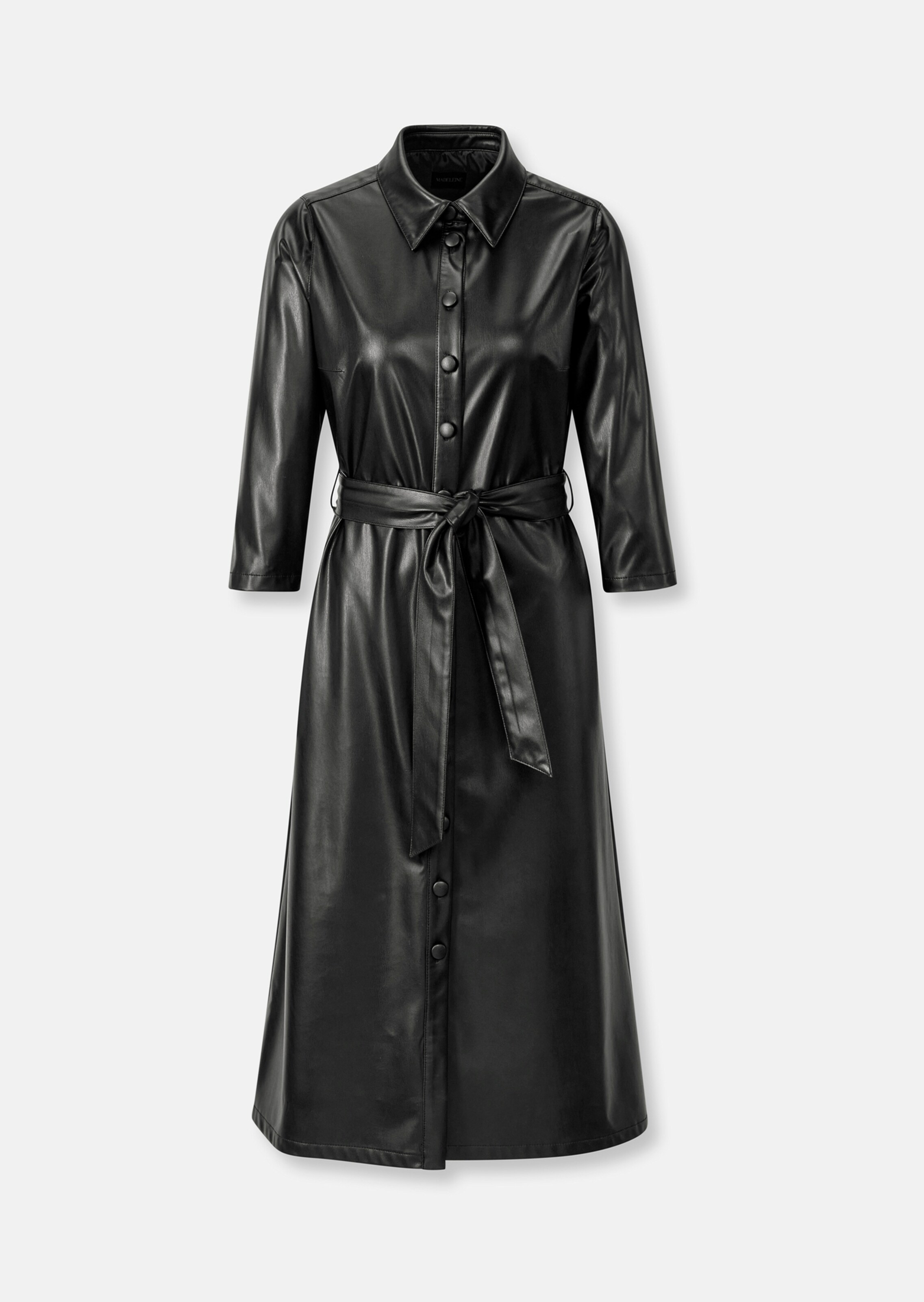 knee length dresses for ladies Long Sleeve Faux Leather Midi Shirt Dress