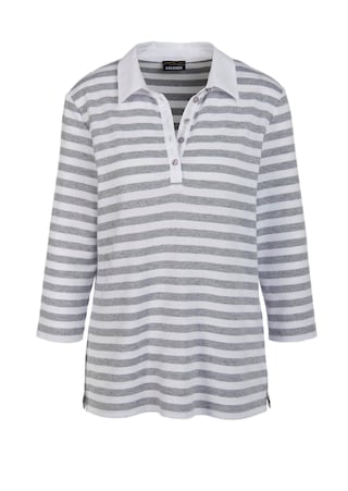 grijs / wit / gestreept Hoogwaardig shirt met lange mouwen en polokraag