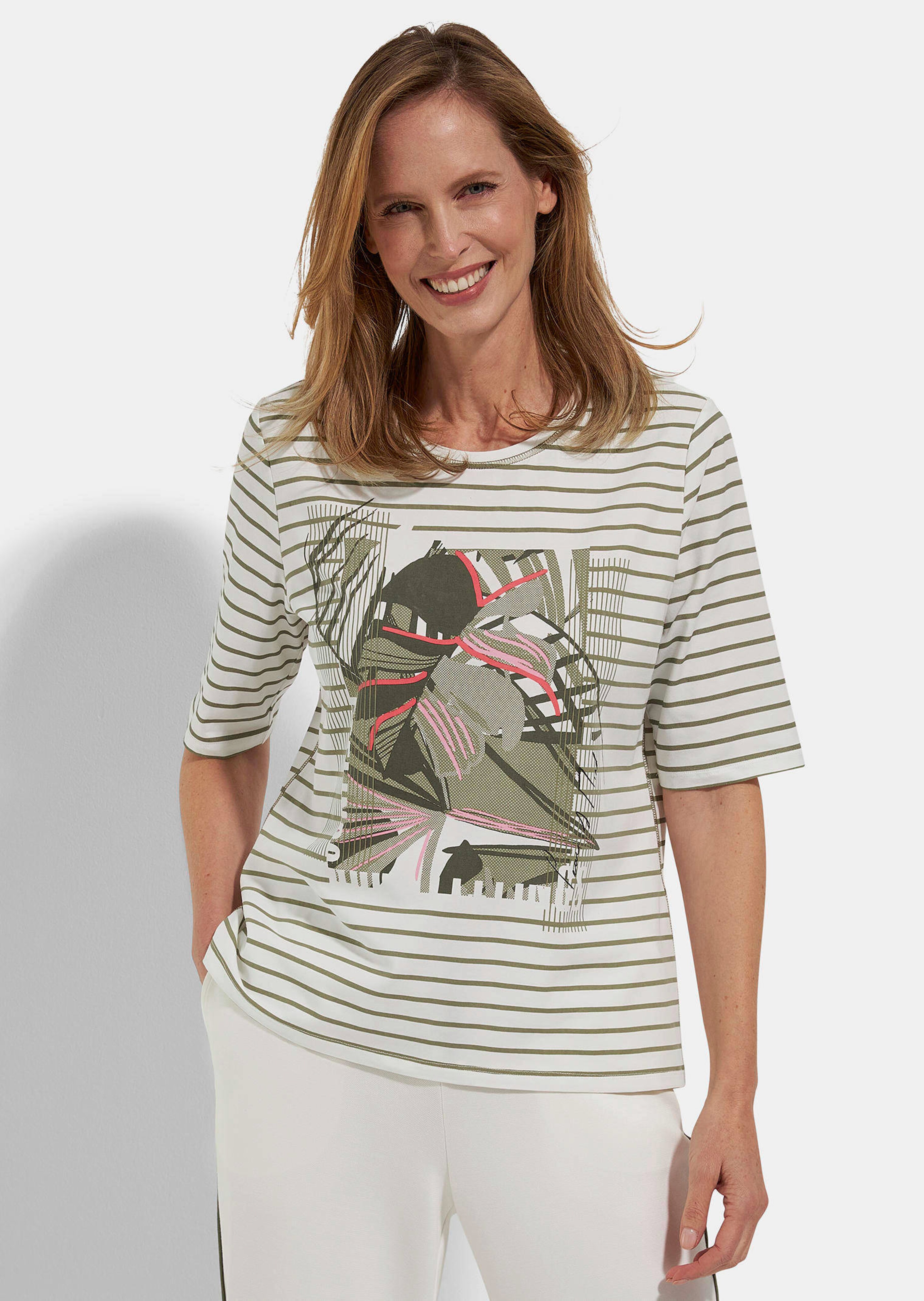 Ringelshirt mit grafischem Frontprint