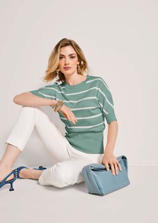 Ringelpullover mit Halbarm und breitem Bund thumbnail 4