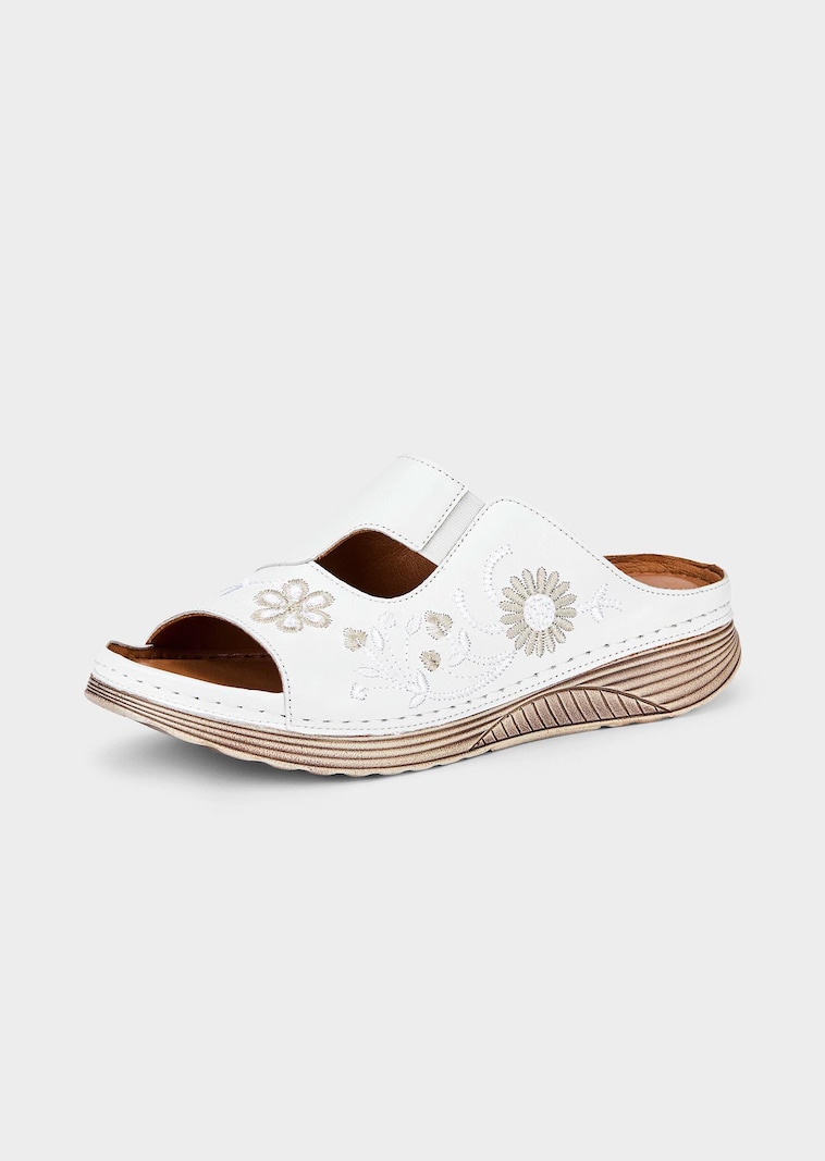 Mules en cuir avec motif floral