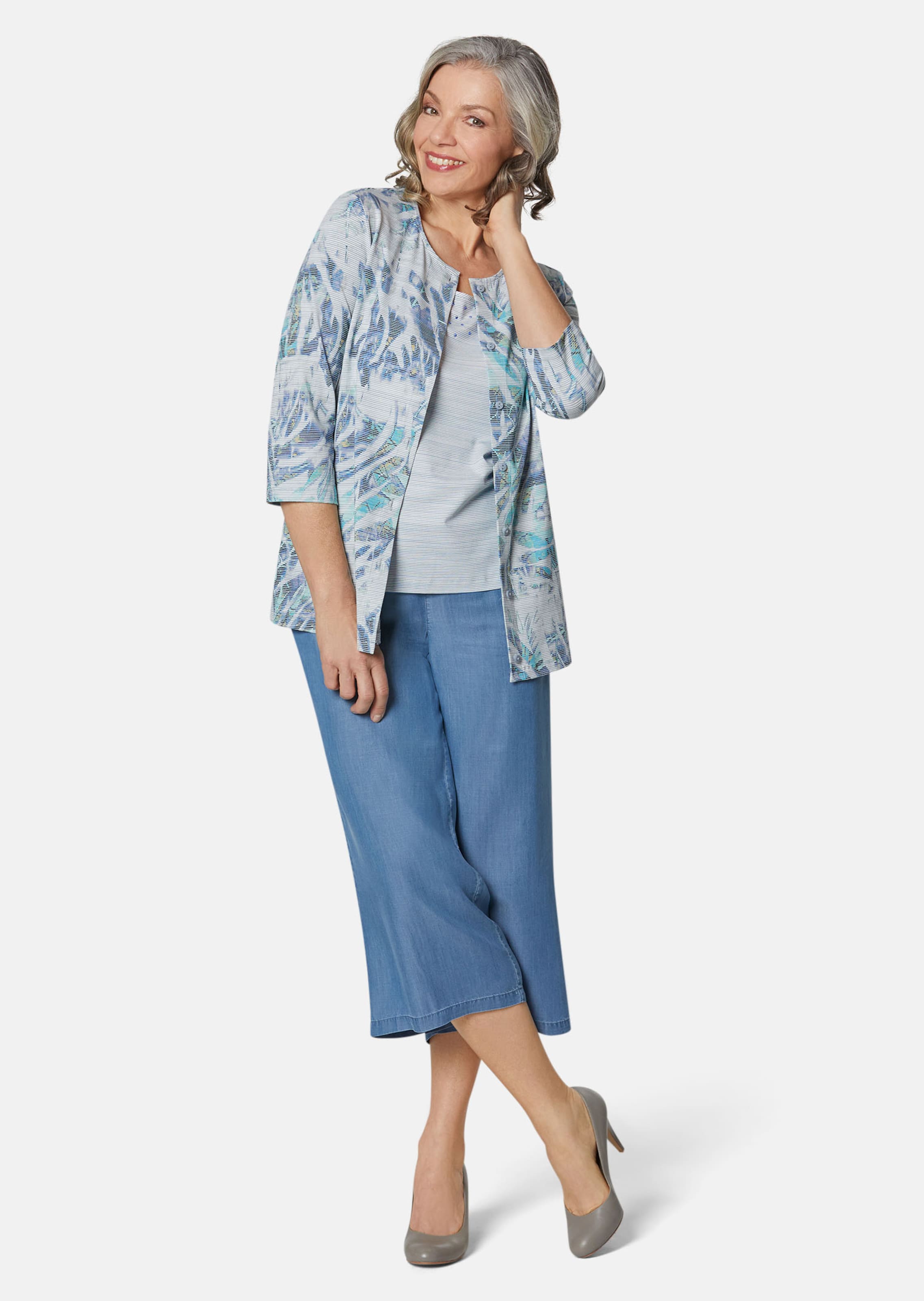 Ensemble veste chemisier et débardeur - bleu clair / taupe / à motifs - Gr. 40 de Goldner Fashion