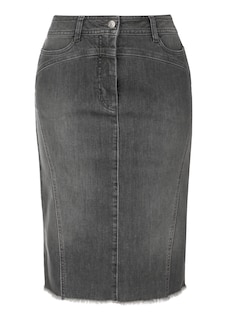 Kurzer Stretch-Jeansrock mit Fransensaum thumbnail 1