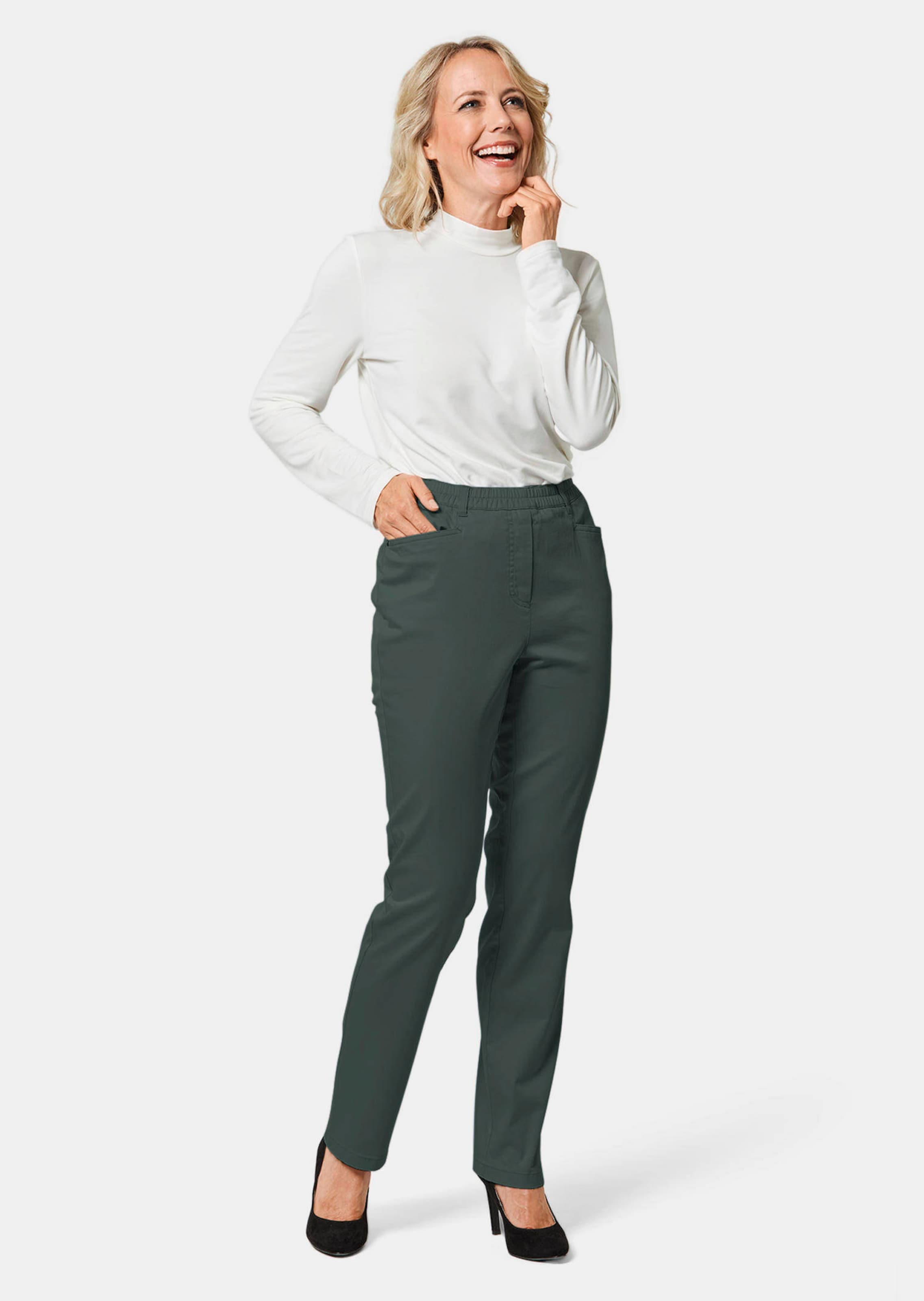 Pantalon léger en coton LOUISA - vert foncé - Gr. 48 de Goldner Fashion