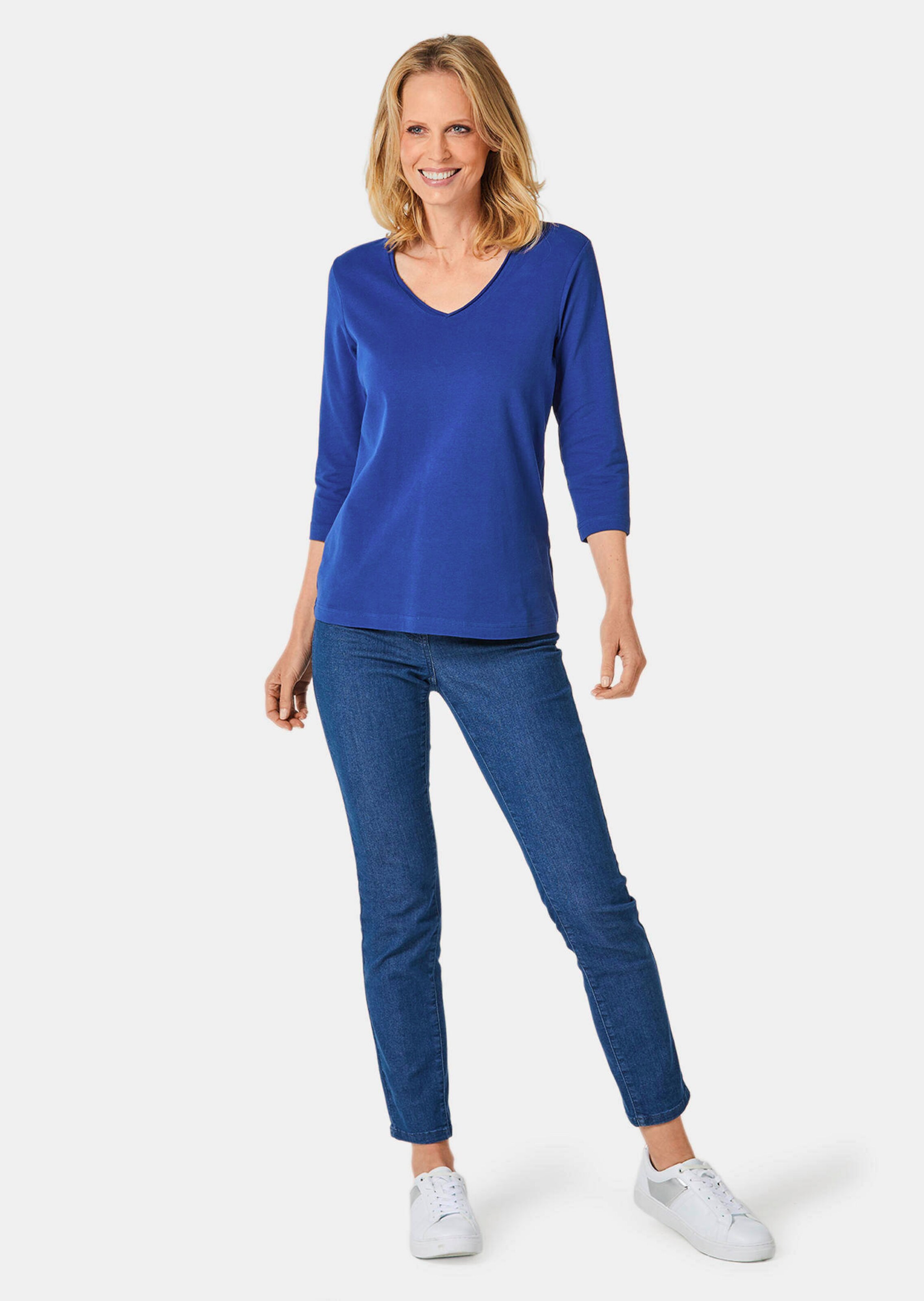 T-shirt à encolure en V - bleu roi - Gr. 44 de Goldner Fashion