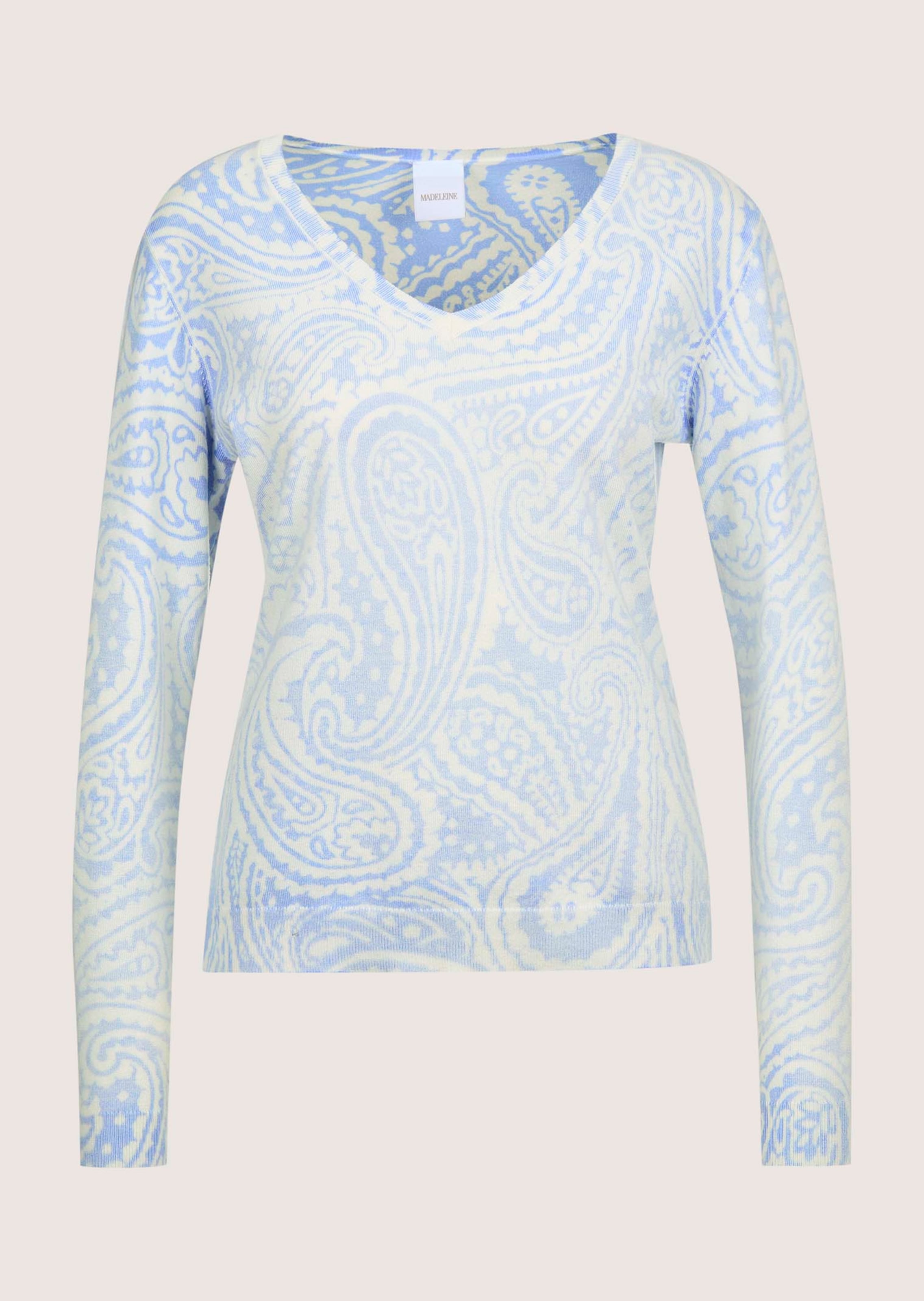 V-Pullover mit Unikat-Print