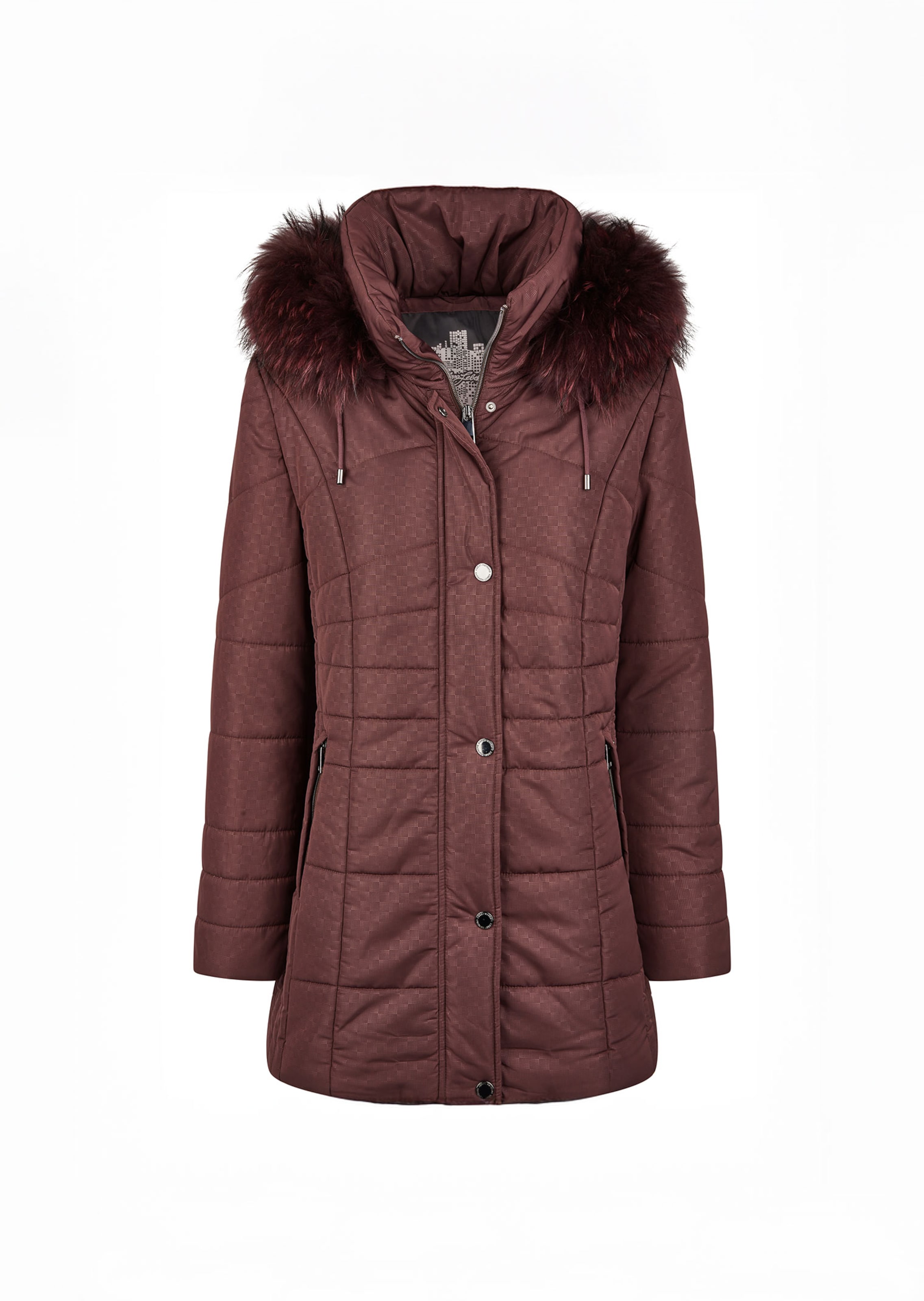 Manteau matelassé court avec capuche et tissu aspect fourrure