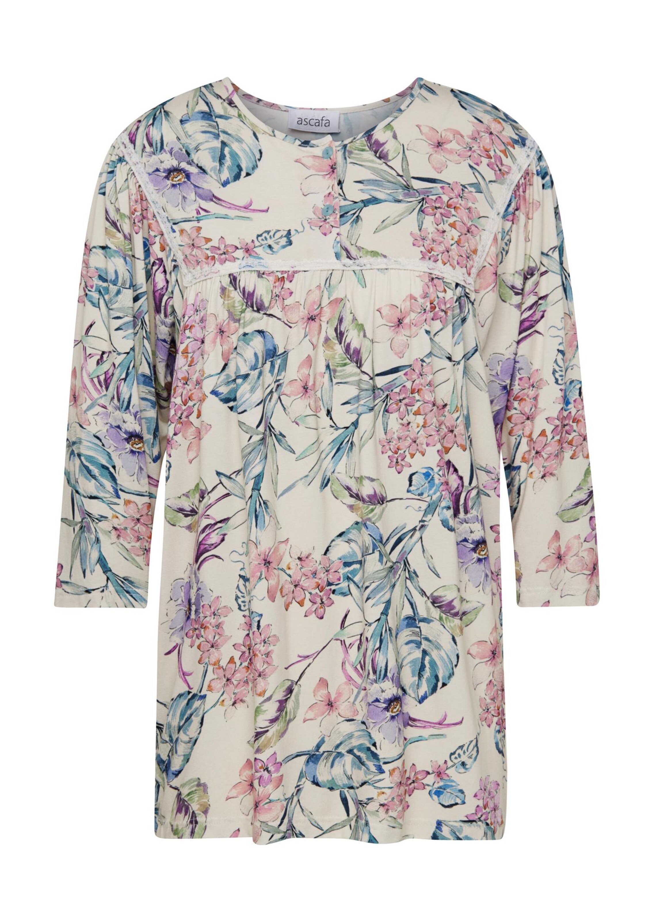 Pyjama mit 3/4-Arm, Knopfleiste und floralem Dessin