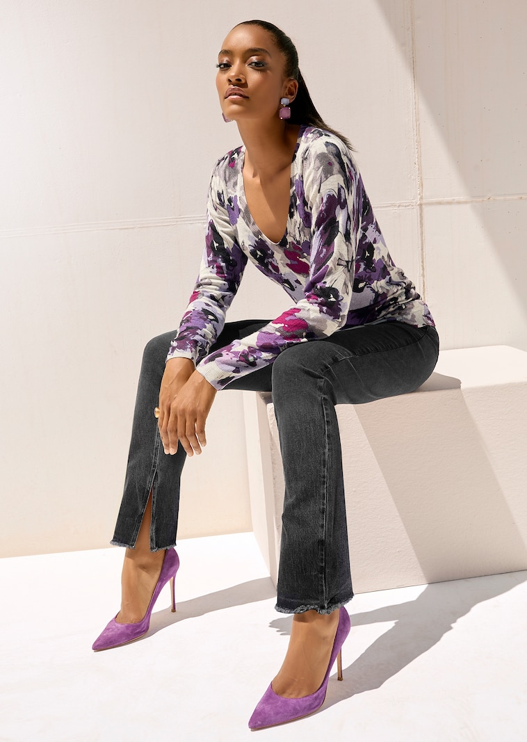 Feinstrick-Pullover mit Unikat-Print