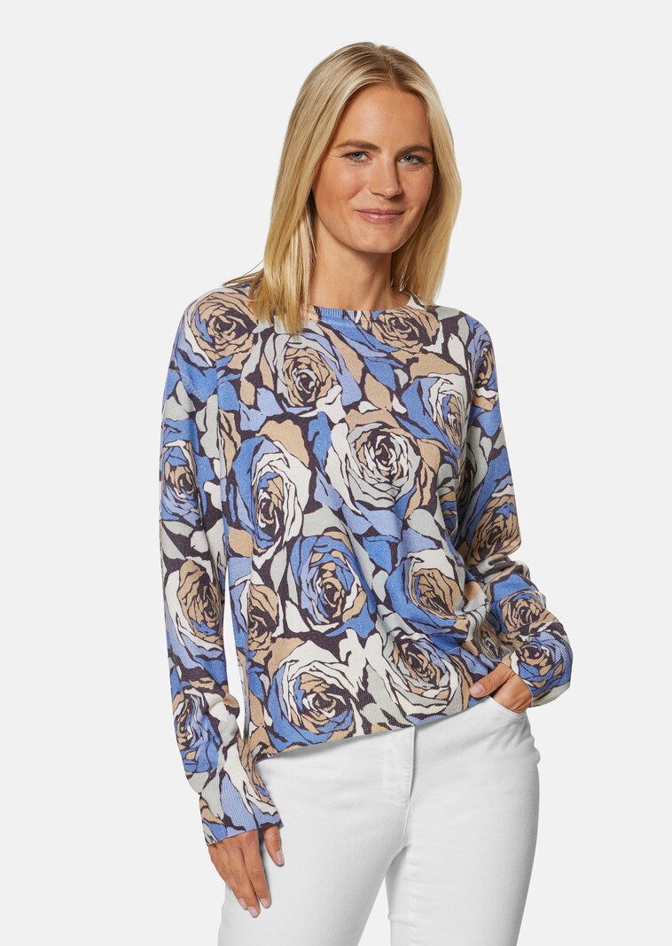 Rundhals-Pullover mit Blüten-Print