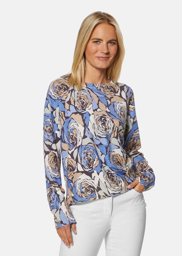 Rundhals-Pullover mit Blüten-Print