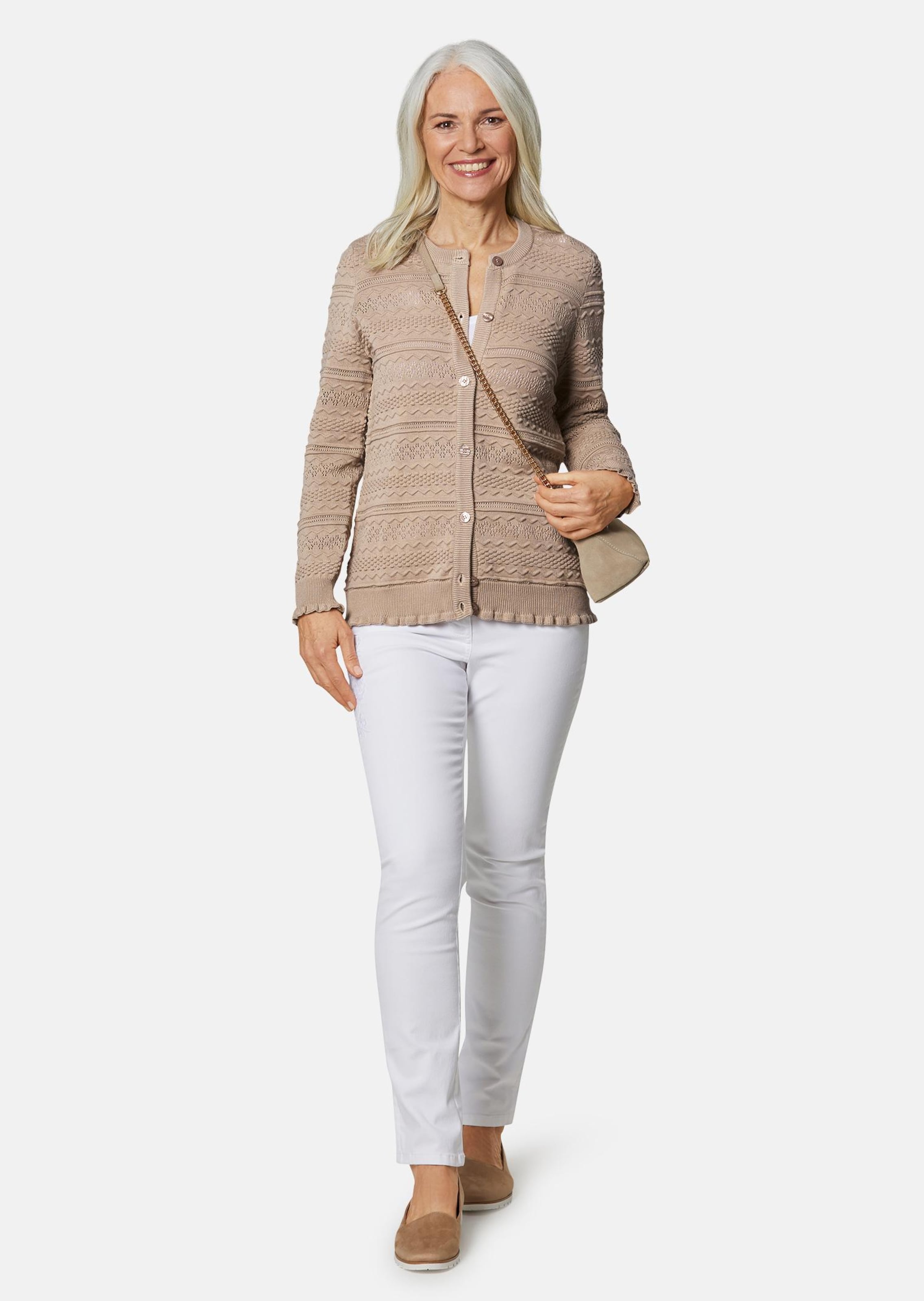 Adorable cardigan avec motif ajouré - beige - Gr. 54 de Goldner Fashion